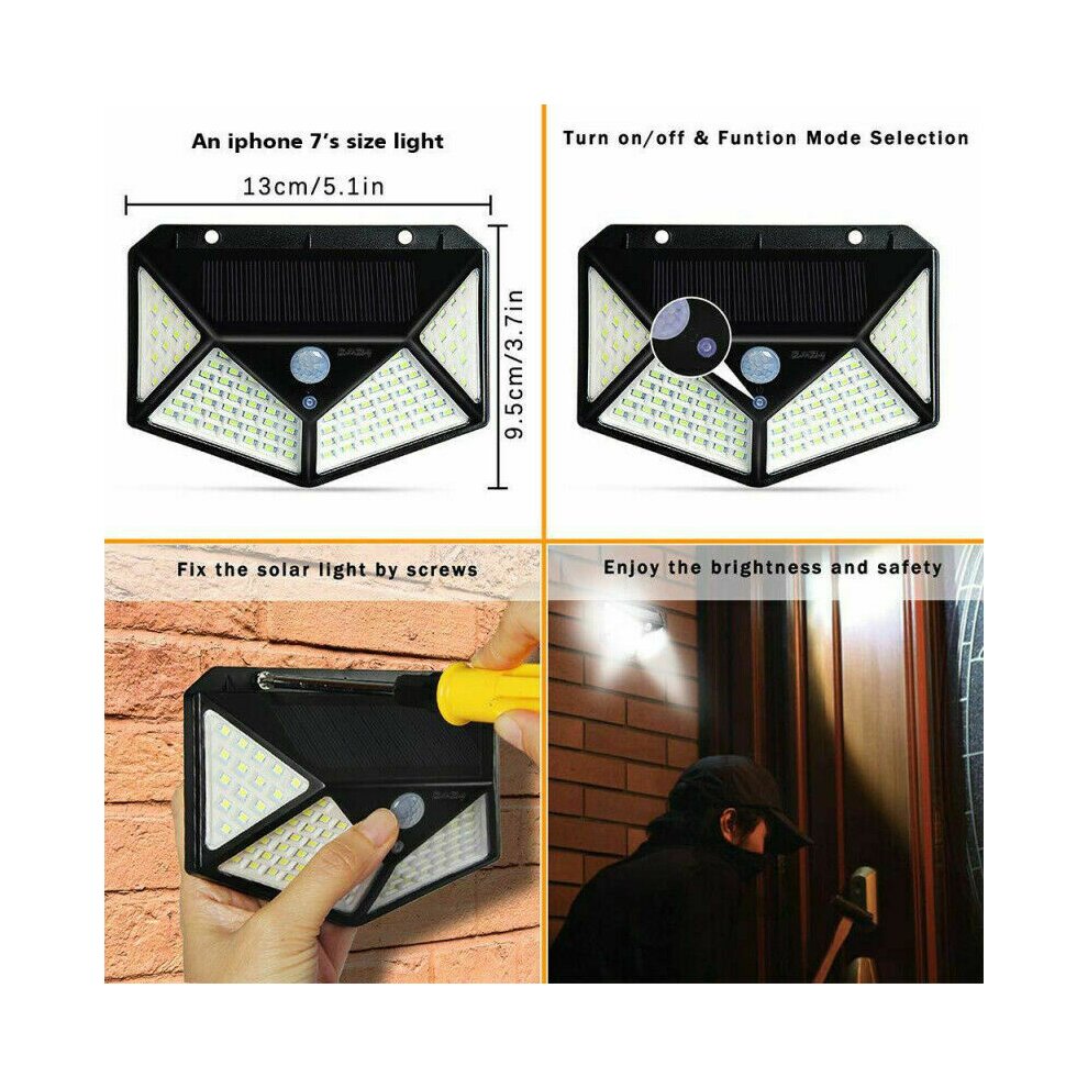 2Pcs 100 LED PIR Motion Sensor Solar Wall Light Outdoor Garden Lamp