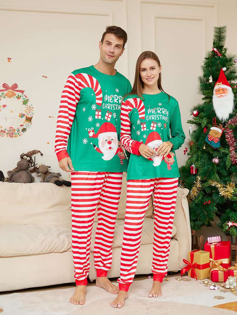 (3M Baby) Matching Family Pajamas Santa and Elk Print Christmas Family Matching Pajamas Adult Kid Baby Outfits Tops+Pants 2PCS Xmas Sleepwear Pyjamas Dog Clothes
