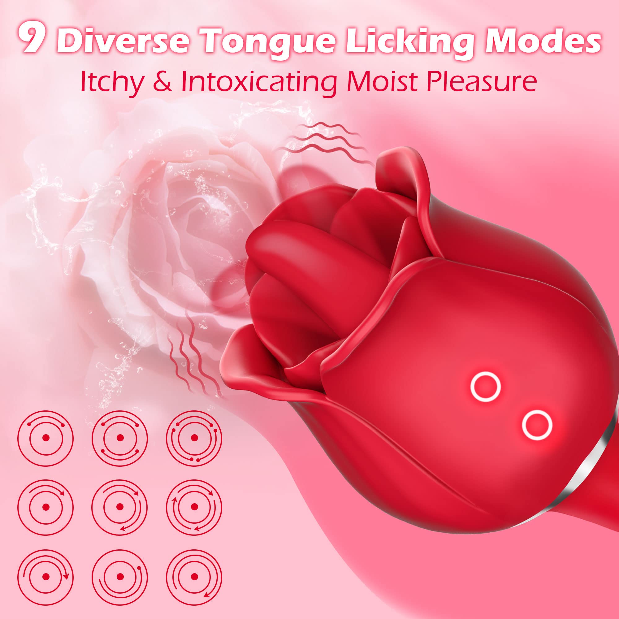 Rose Sex Toy G Spot Vibrator for Women Adjustable Massager Wand Dildo Tongue Adult Toys with 9 Tongue Licking and Vibrating Modes