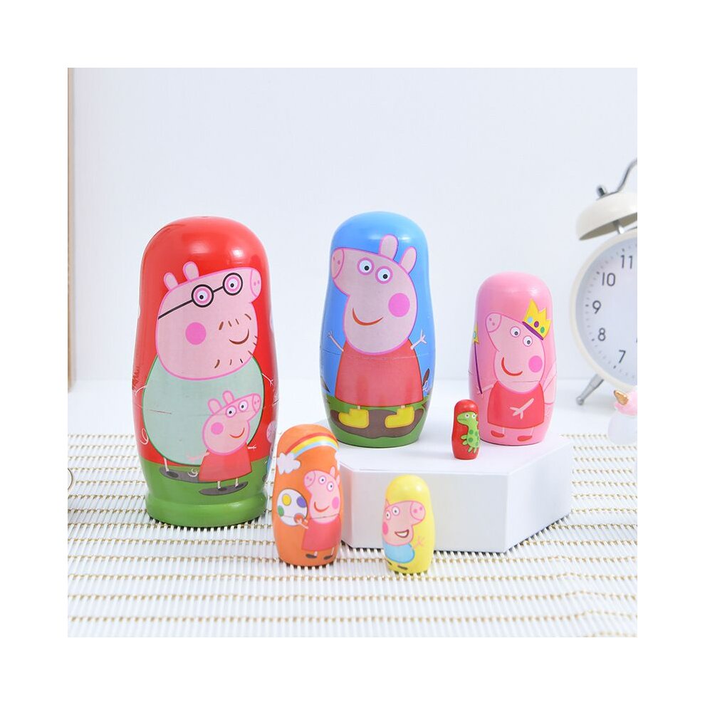 Russian Nesting Dolls 6 Layer Peppa Pig Hand Painted Matryoshka Creative Decoration Gift Educational Learning Kids Toys for Birthday