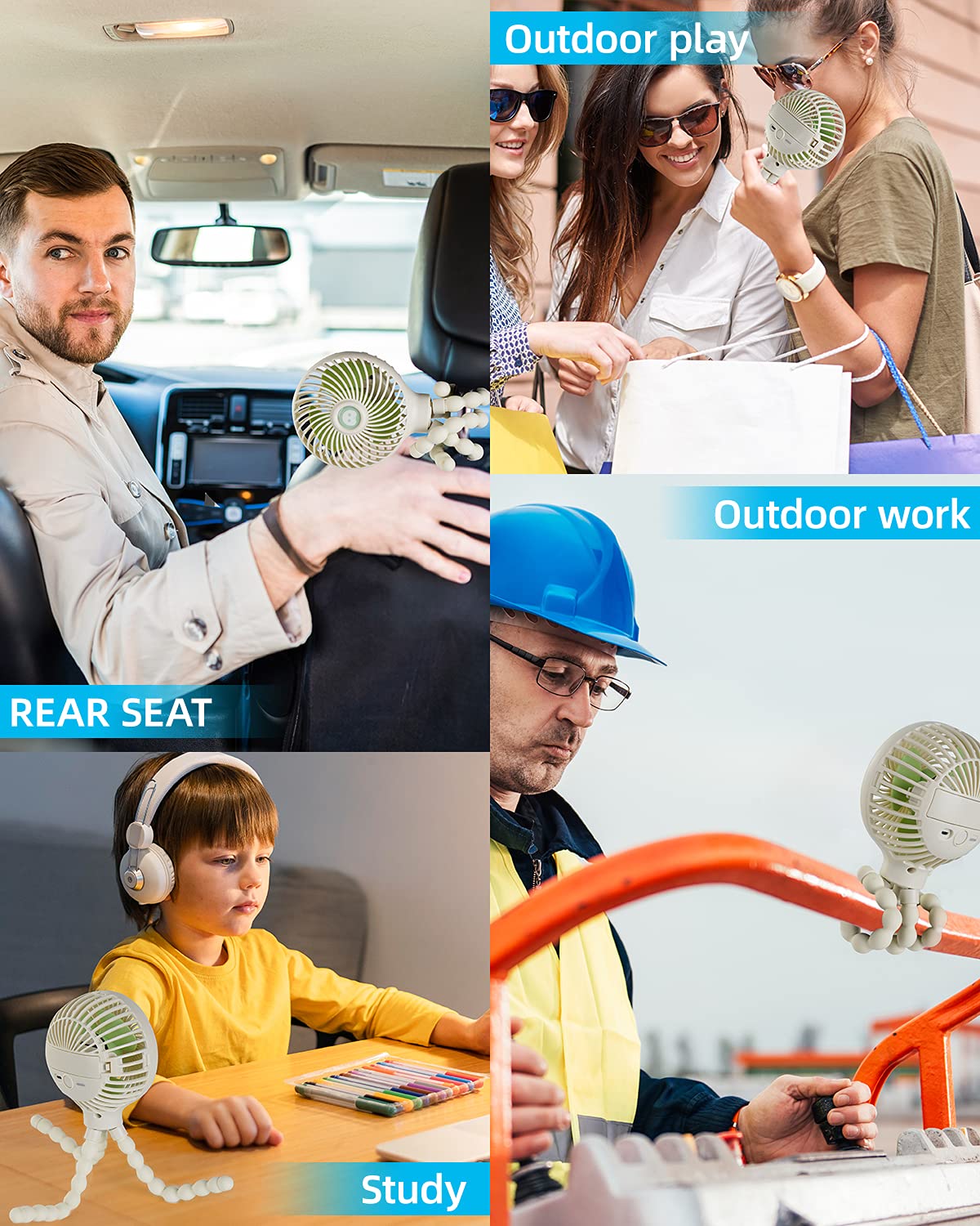 Stroller Fan Portable Handheld Personal Baby Car Seat Mini Small USB Desk Clip On Fan with Flexible Tripod