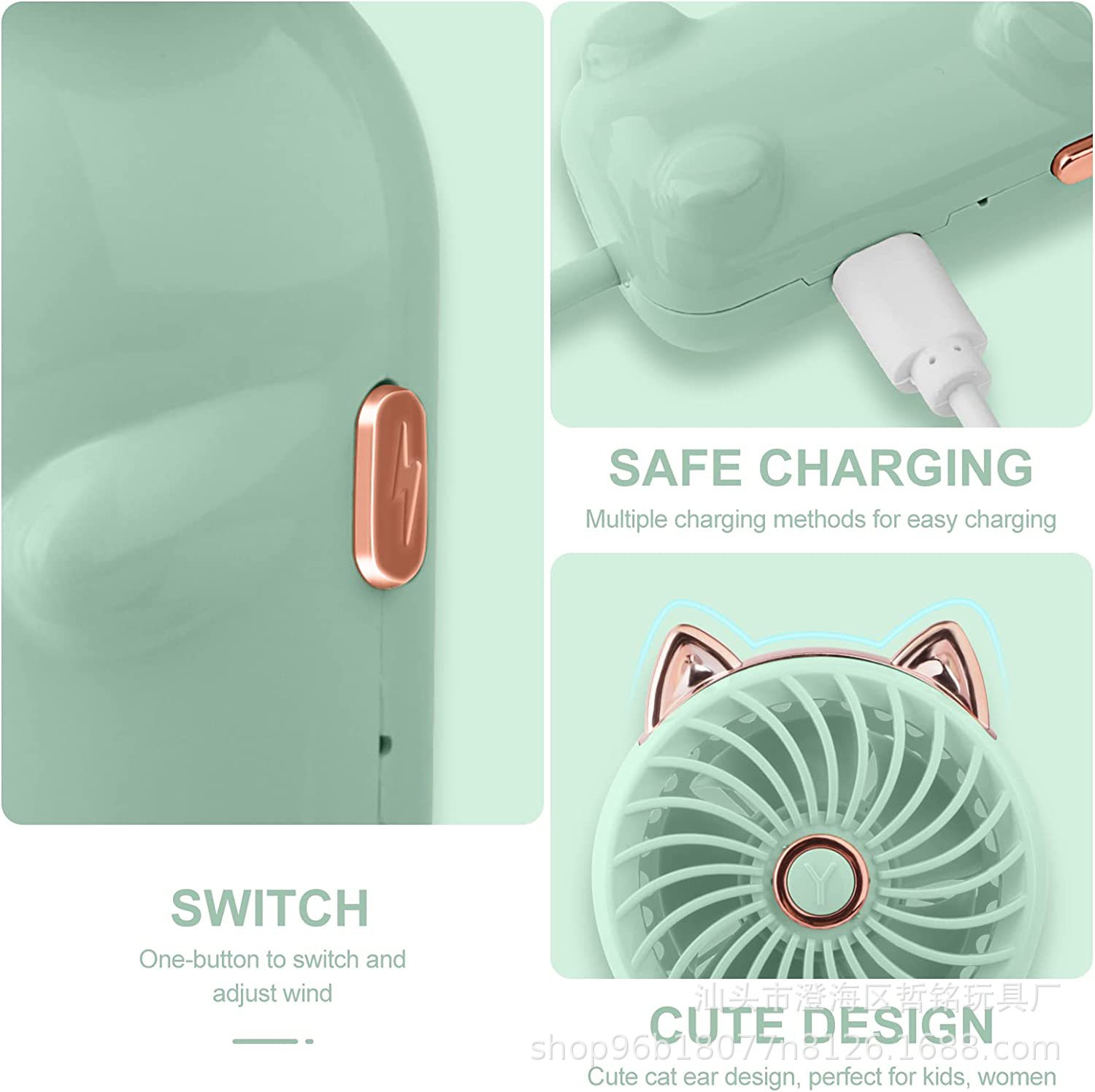Rechargeable Battery Portable Fan with 3 Speed Desk Fans for Girls Women Kids Outdoor Travel Office Home Camping