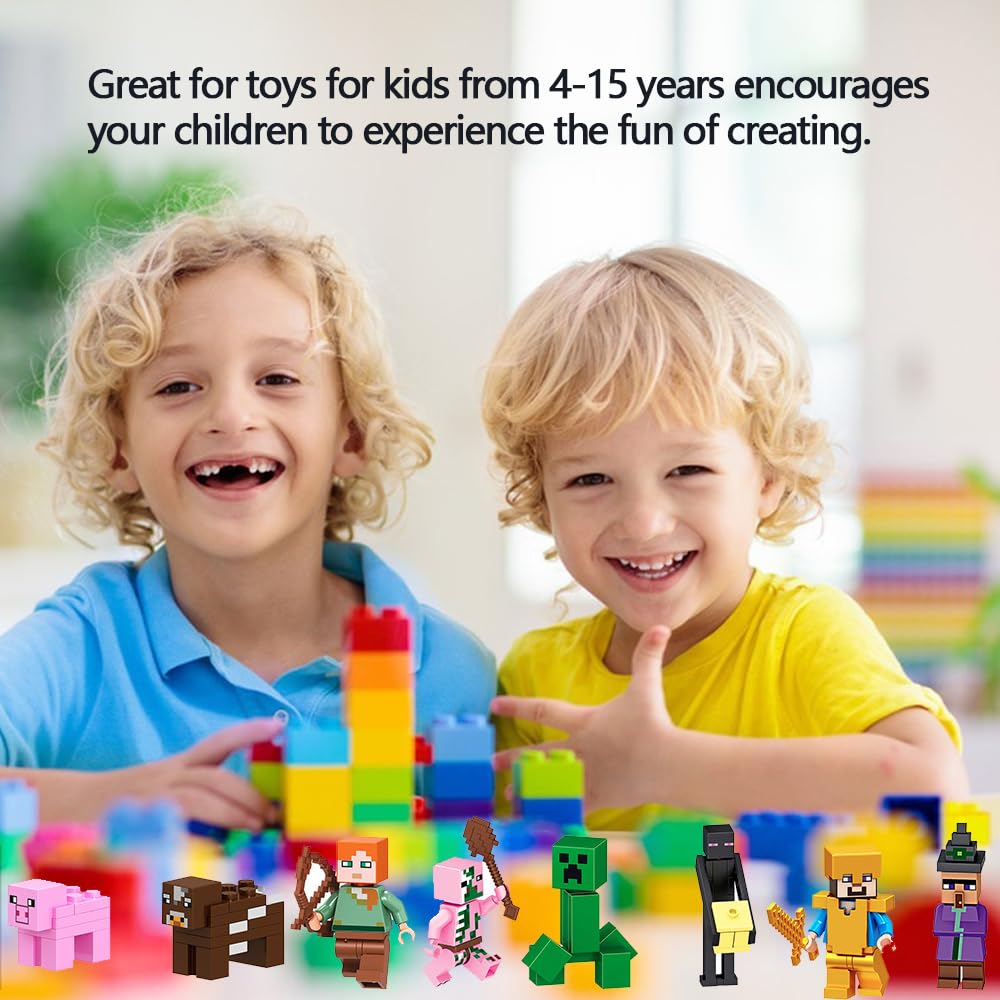 Minecraft Minifigure Building Blocks Kids Mini Toys Cake Toppers Cake Decorations Happy Birthday Topper for NTN Game Cupcake Decor 16pcs Set Fit Lego
