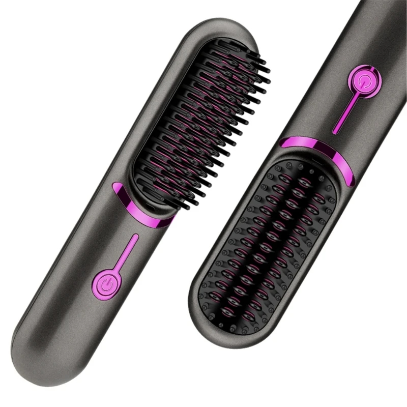 (Black) Hair Straightener Brush Wireless Hair Straightener Comb Mini Travel Electric Hair Comb for Women Portable Rechargeable 3 Temperature Modes Fast Heating