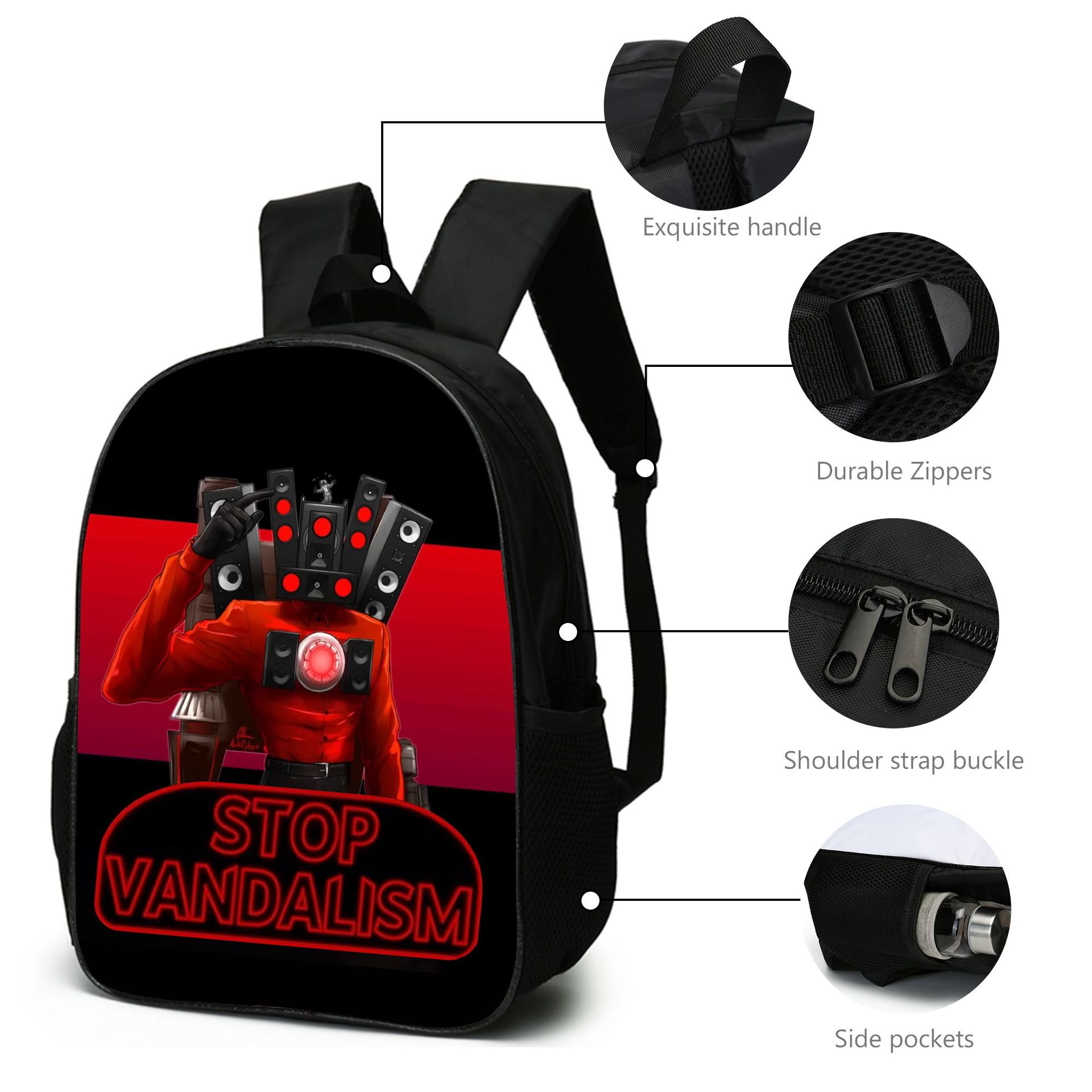 (Style A) Skibidi Toilet Student School Bag Backpack Lunch Bag Pencil Case Set Kids Gift