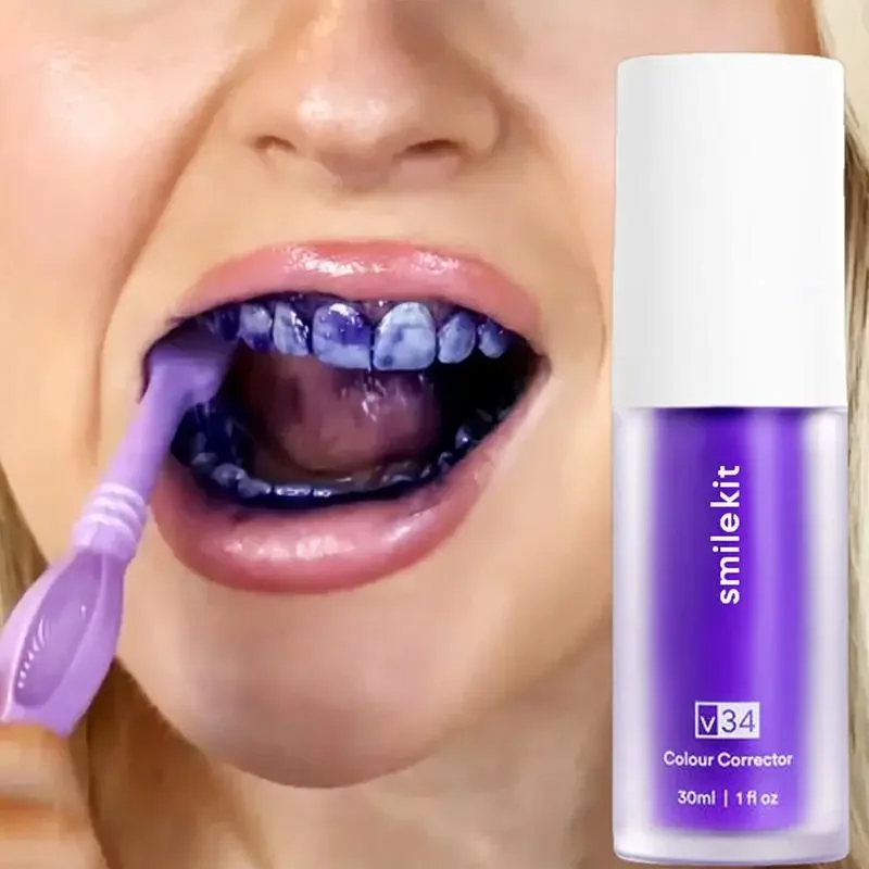 SMILEKIT V34 Purple Whitening Toothpaste Remove Smoke Stain Tartar Reduce Yellowing Care For Teeth Gums Fresh Breath Clean Oral Hygiene Teeth Care 30ml