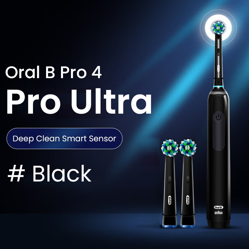 Oral B Pro Ultra Electric Toothbrush Pro 4 Pressure Sensor 48800 Strokes Min 2 Min Timer 30s Reminder 4 Modes 3 Brush Heads