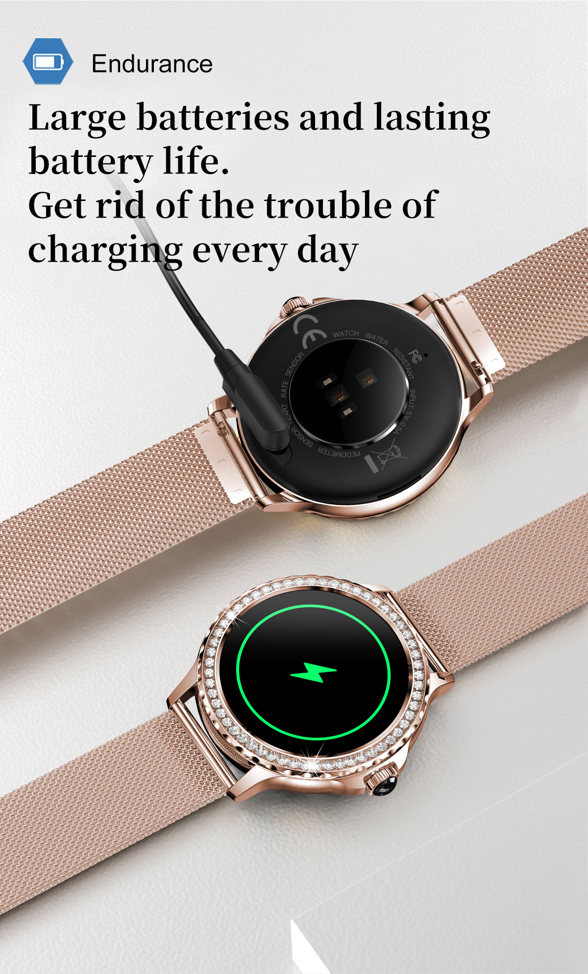 (Rose Gold) Women Smart Watch Fashion Bluetooth Call Intelligent Sports Bracelet IP68 Waterproof Watch Embedding Smartwatch for Android iOS Phones