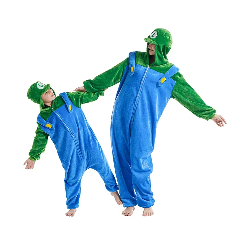 (Kids 100CM) Super Mario Bros Green New Cartoon Jumpsuit  One-piece Nightwear Pyjamas for Adult Child