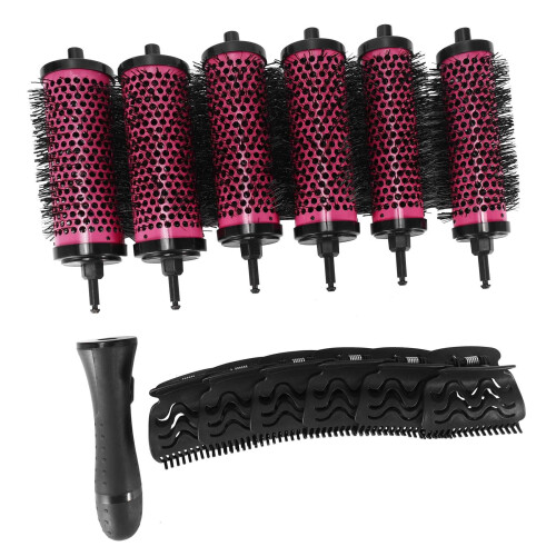 6pcs Set 3 Sizes Detachable Handle Hair Roller Brush with Positioning Clips Aluminum Ceramic Barrel Curler Comb Hairdresser