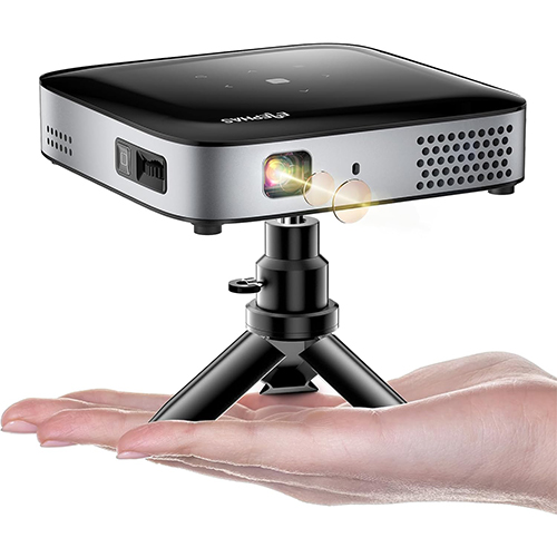 Mini Portable Projector WiFi with Bluetooth 500 ANSI DLP Projector 1080P Support Pocket Pico Movie Projector with Tripod Outdoor Video Rechargeable Battery Short Throw for iPhone Android