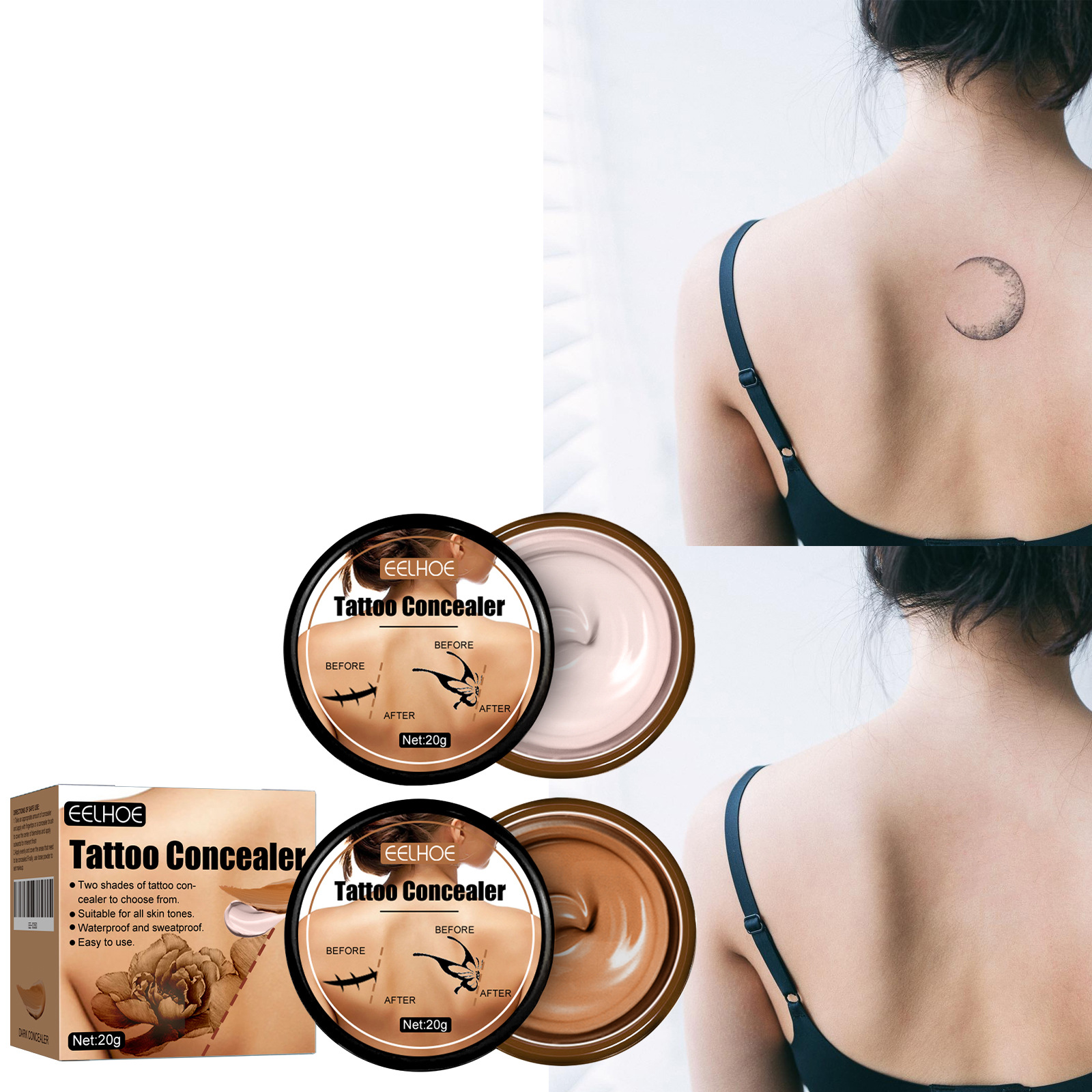 (1PC Light Color) Tattoo Concealer Invisible Tattoo Cover Cream Body Scars Birthmark Spots Covers Waterproof Brightening Makeup Cosmetics Tool Foundation Makeup 20g