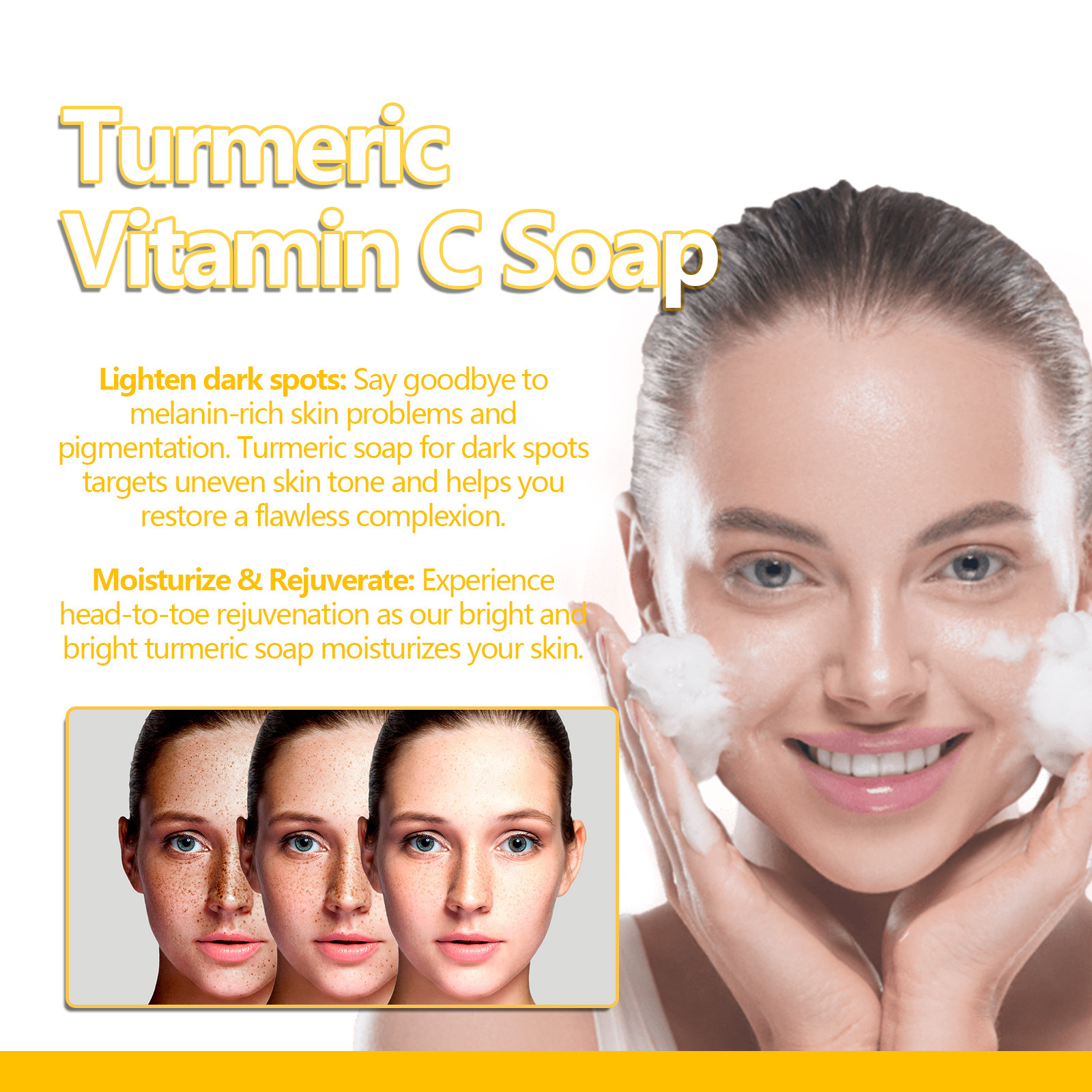 (1 PC) Turmeric Bar Soap Oil Control Vitamin C Face Skin Cleaning Pores Shrink Nourish Brightening Face Lightening Soap Brightens Skin Moisturizes