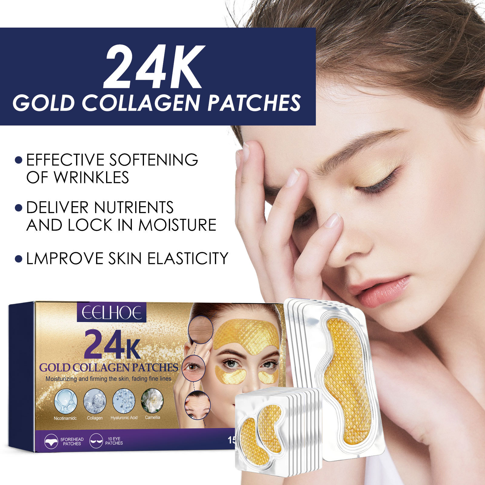 15 PCS 24K Gold Collagen Forehead Patch Anti-wrinkle Line Removal  Stickers