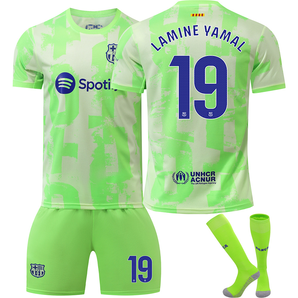 (Kids 16) 24/25 Barcelona Third jersey Away #19 Lamine Yamal Football Jersey Set with Socks