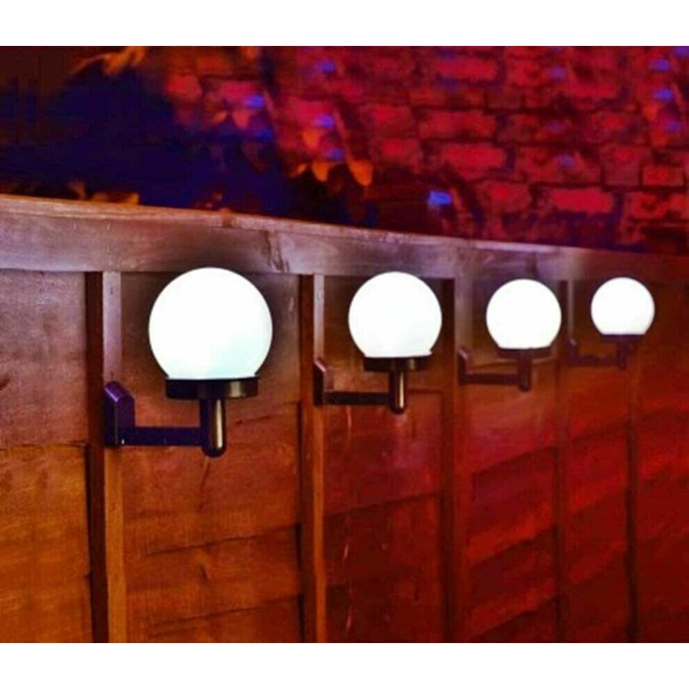 Luna Globe Fence Solar Power Wall Security Ball Light Decking Patio 4 Pack