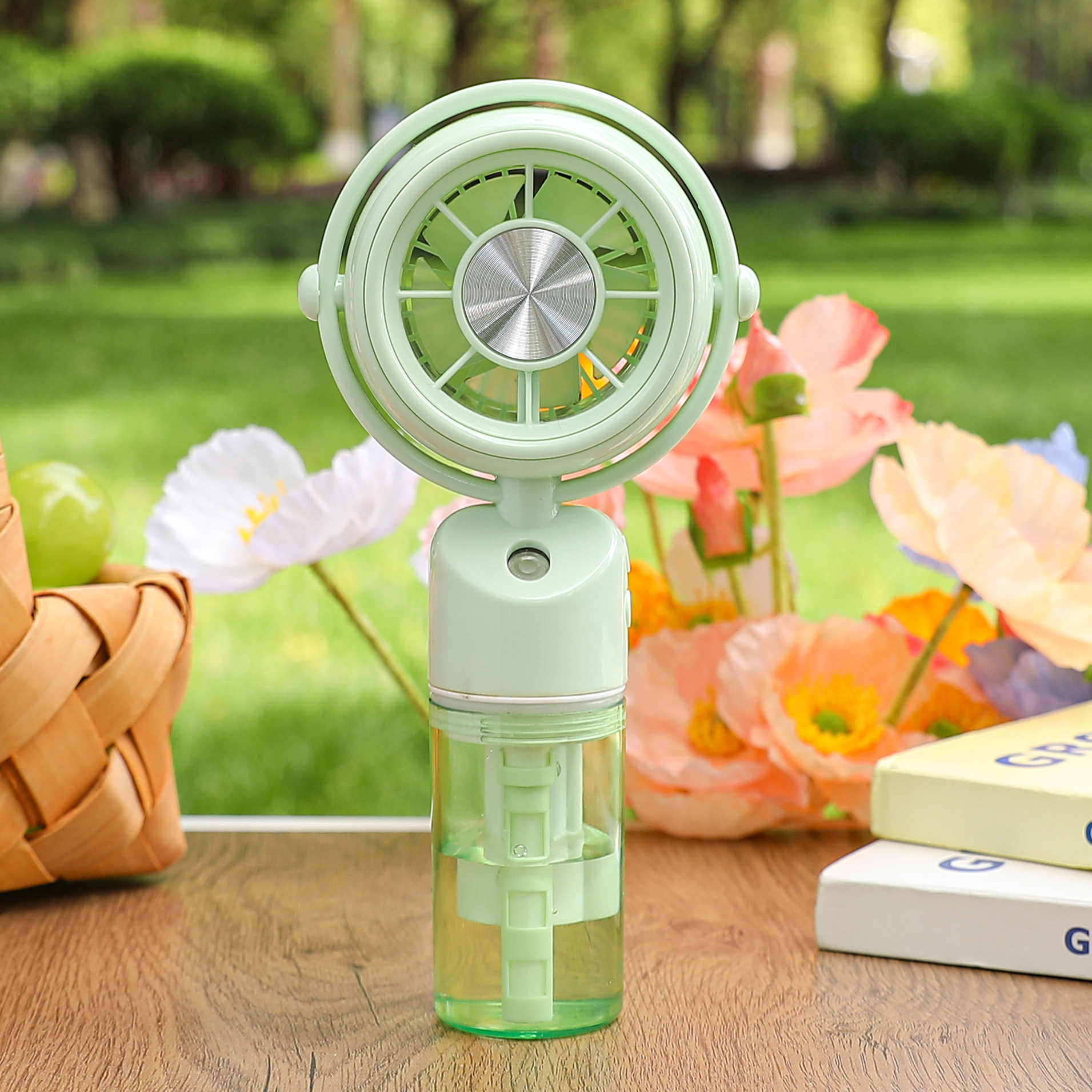 (Blue) Rechargeable Handheld Misting Fan-Portable Battery Operated Water Mist Fan With 3 Adjustable Speed-Cooling Fan