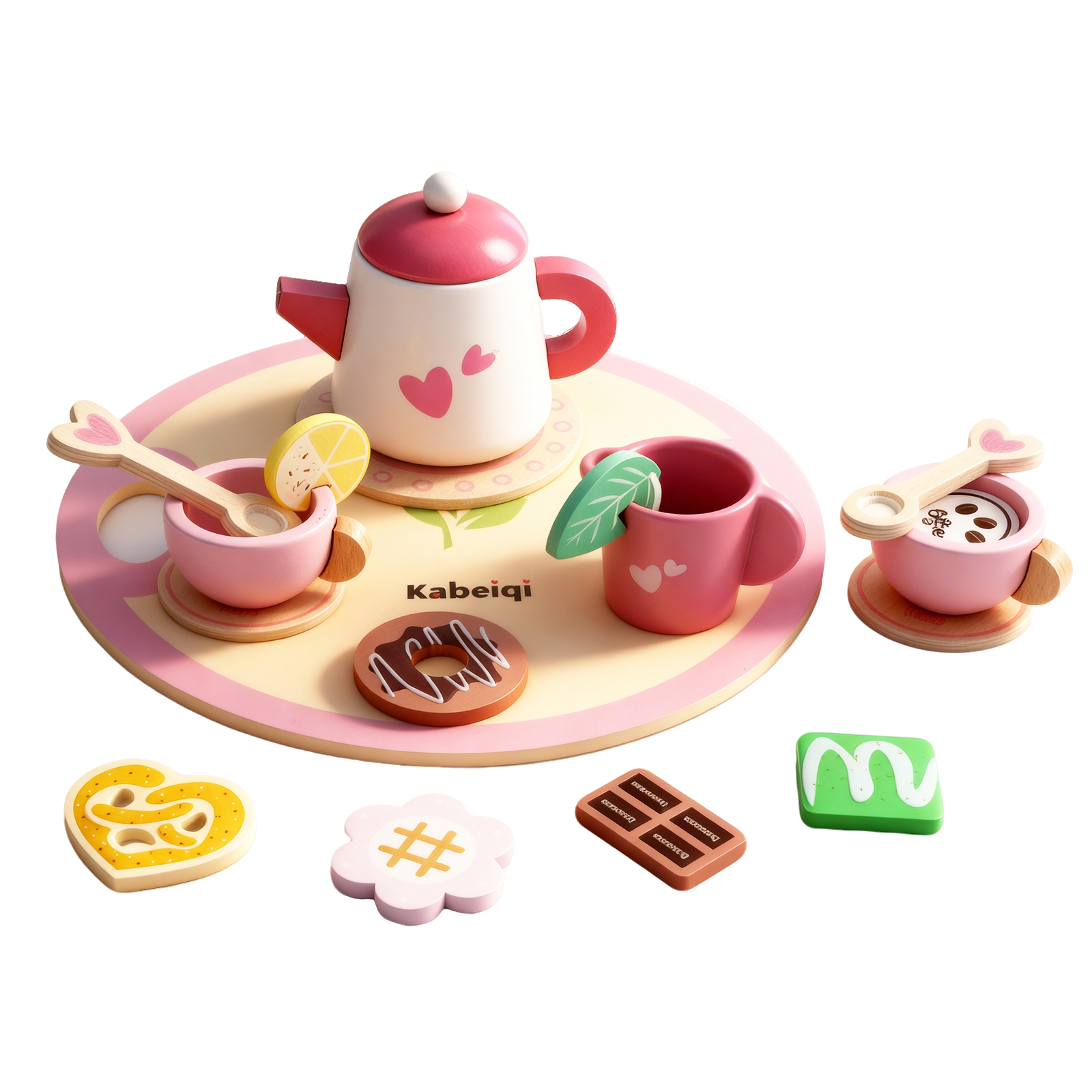 (Love) Wooden Tea Set For Little Girls Wooden Toys Toddler Tea Set Play Kitchen Accessories For Kids Pretend Play Food Tea Party Toys ﻿