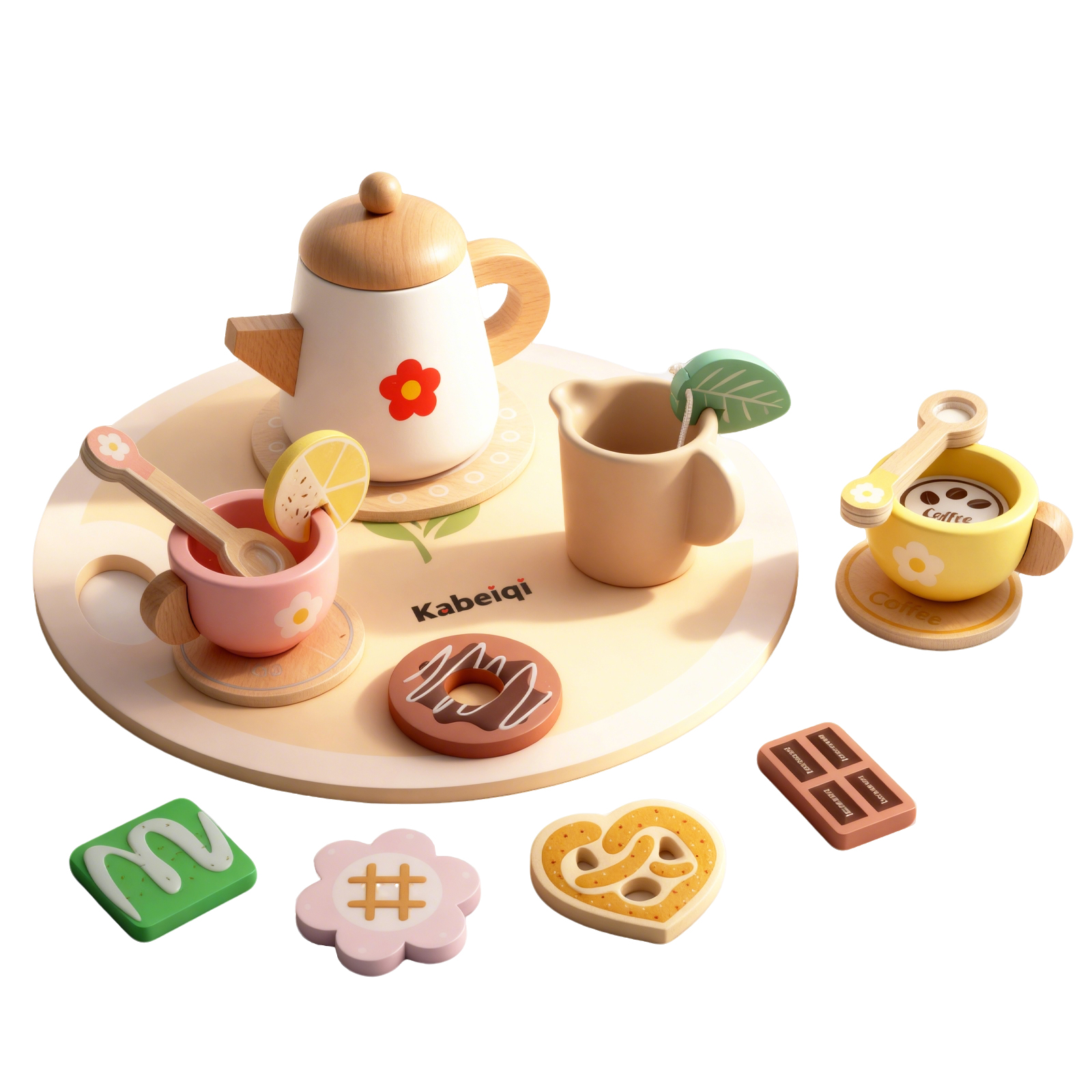 (Flower) Wooden Tea Set For Little Girls Wooden Toys Toddler Tea Set Play Kitchen Accessories For Kids Pretend Play Food Tea Party Toys ﻿