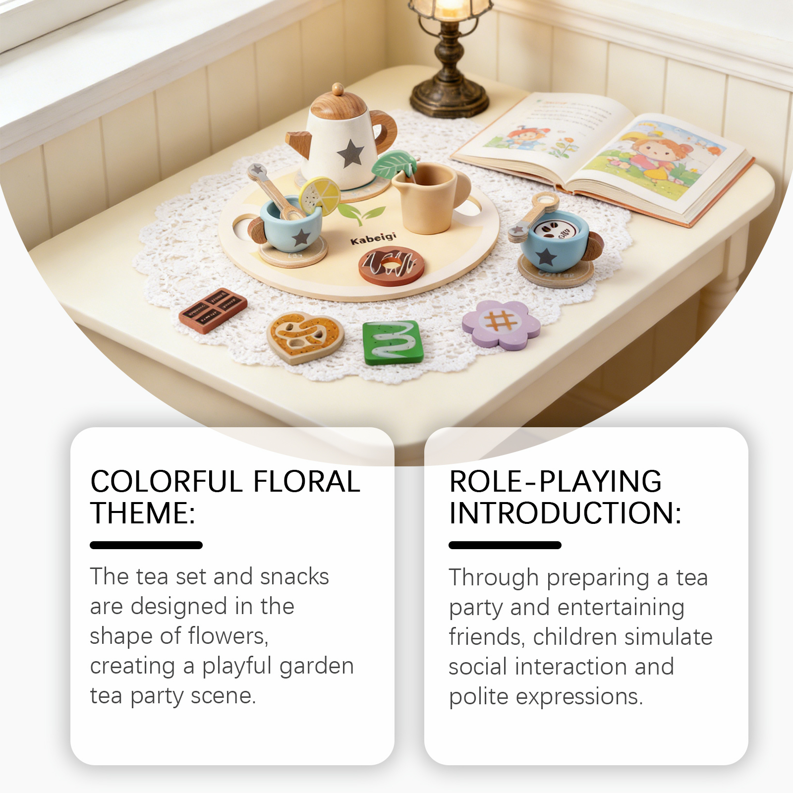 (Star) Wooden Tea Set For Little Girls Wooden Toys Toddler Tea Set Play Kitchen Accessories For Kids Pretend Play Food Tea Party Toys ﻿