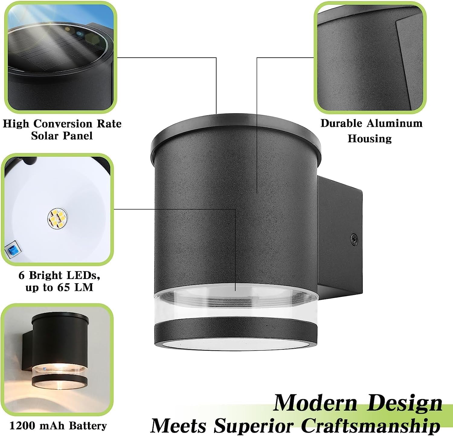 (Rectangle ~ 1) Solar Wall Light Outdoor with Motion Sensor 3 Lighting Modes Aluminum Bright Fence Lamp IP54 Waterproof Outside Security Light for Garden YardPorch Patio Deck 