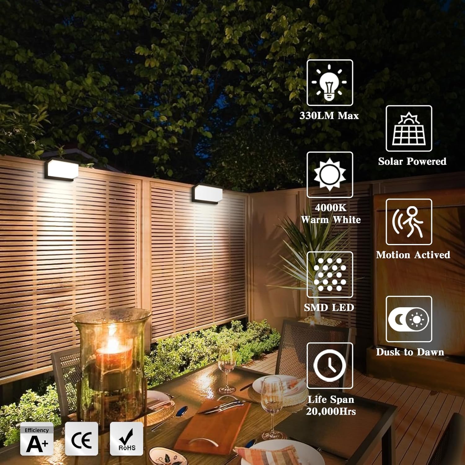 (Rectangle ~ 1) Solar Wall Light Outdoor with Motion Sensor 3 Lighting Modes Aluminum Bright Fence Lamp IP54 Waterproof Outside Security Light for Garden YardPorch Patio Deck 