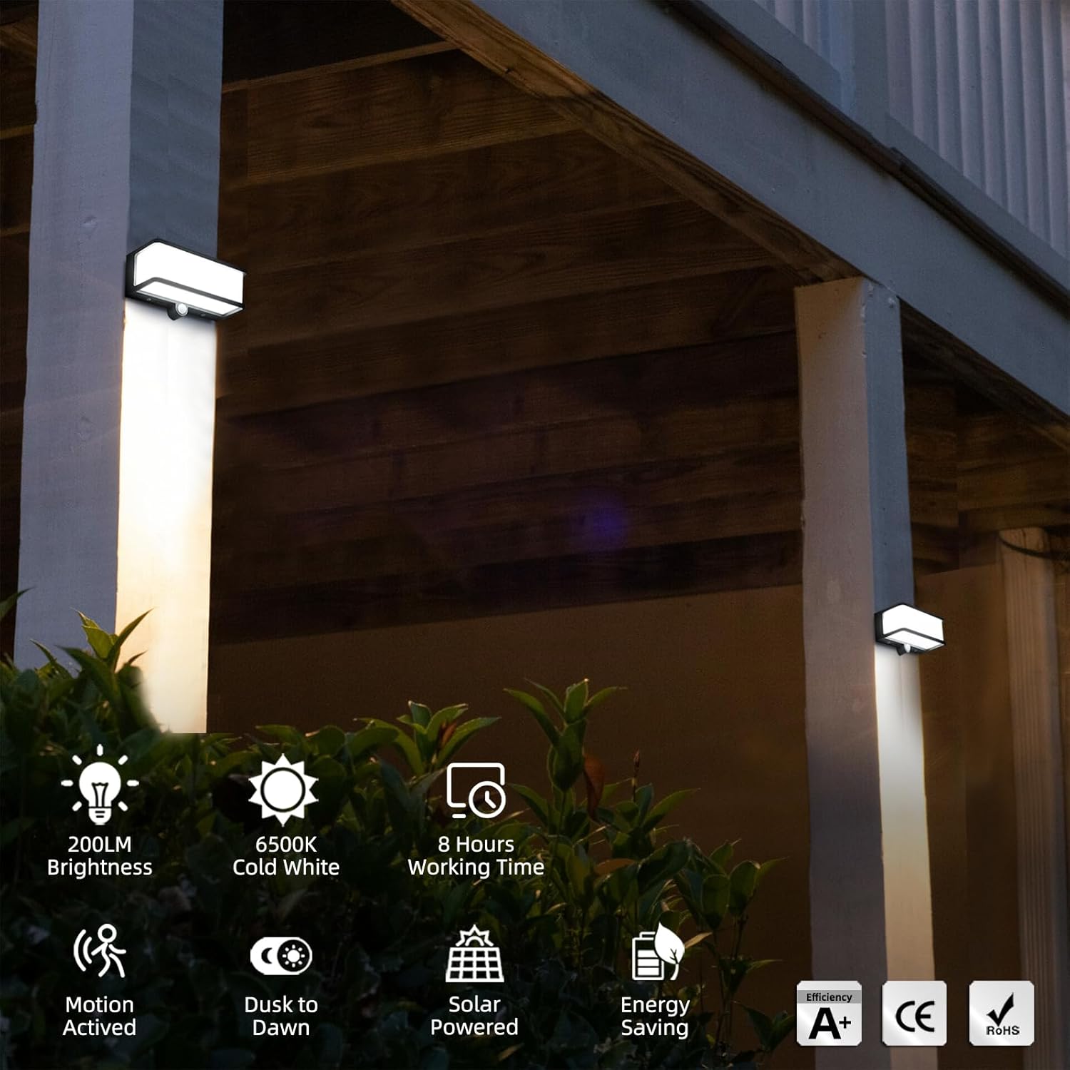 (Rectangle ~ 1) Solar Wall Light Outdoor with Motion Sensor 3 Lighting Modes Aluminum Bright Fence Lamp IP54 Waterproof Outside Security Light for Garden YardPorch Patio Deck 