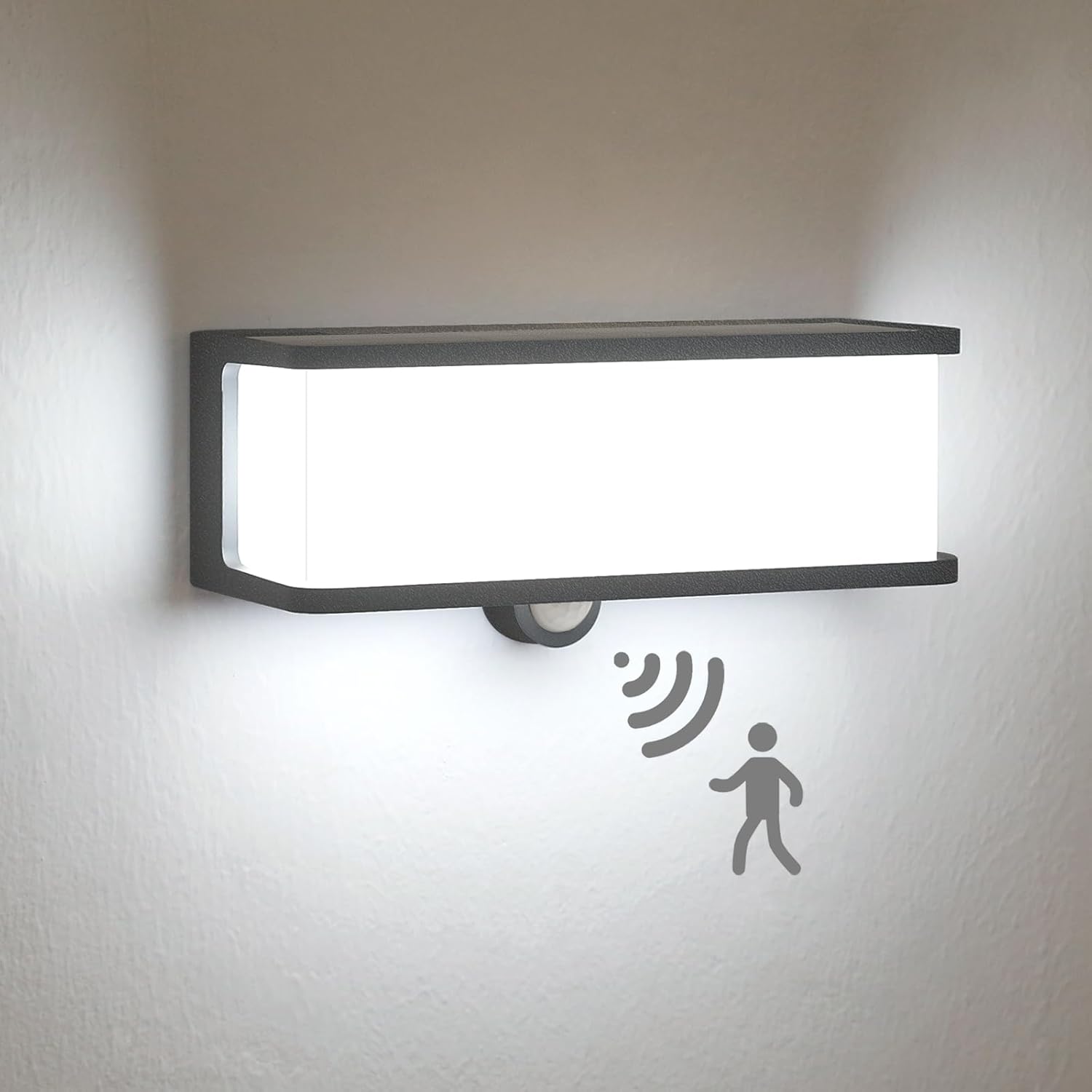 (Rectangle ~ 1) Solar Wall Light Outdoor with Motion Sensor 3 Lighting Modes Aluminum Bright Fence Lamp IP54 Waterproof Outside Security Light for Garden YardPorch Patio Deck 