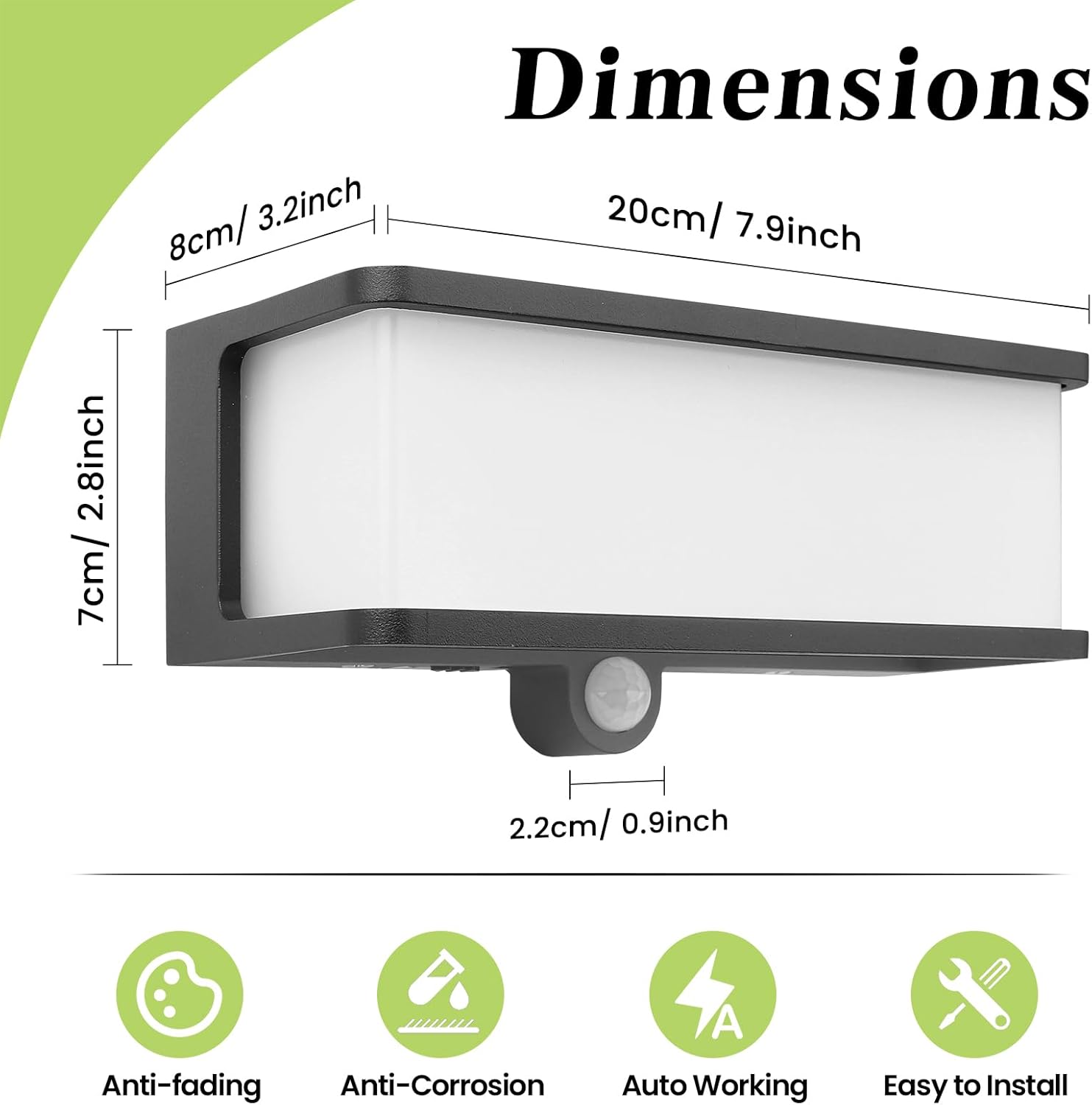 (Rectangle ~ 1) Solar Wall Light Outdoor with Motion Sensor 3 Lighting Modes Aluminum Bright Fence Lamp IP54 Waterproof Outside Security Light for Garden YardPorch Patio Deck 