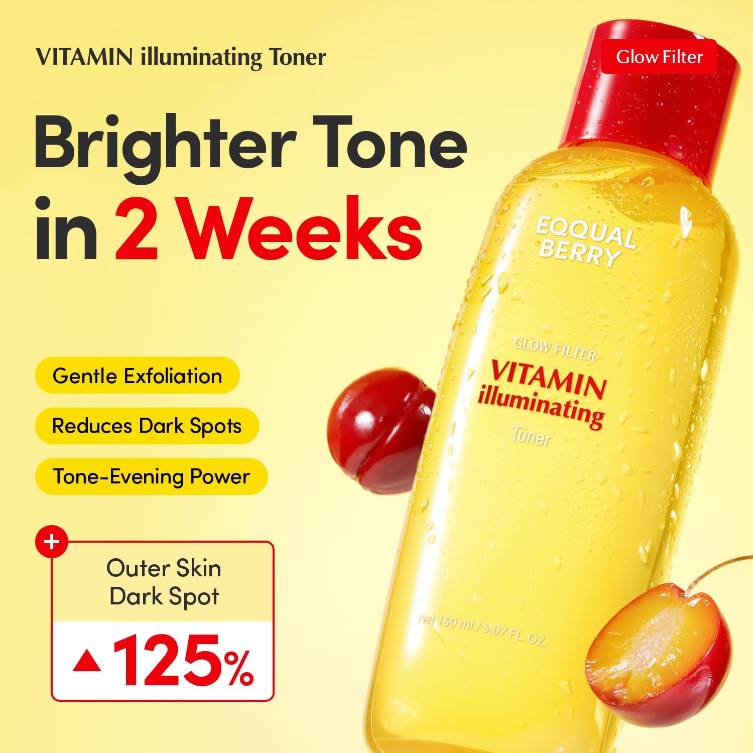 EQQUALBERRY Vitamin Illuminating Toner 150ml Daily Brightening Hydrating Toner Acerola Water Niacinamide Complex Gentle Exfoliation Skin Texture Support 