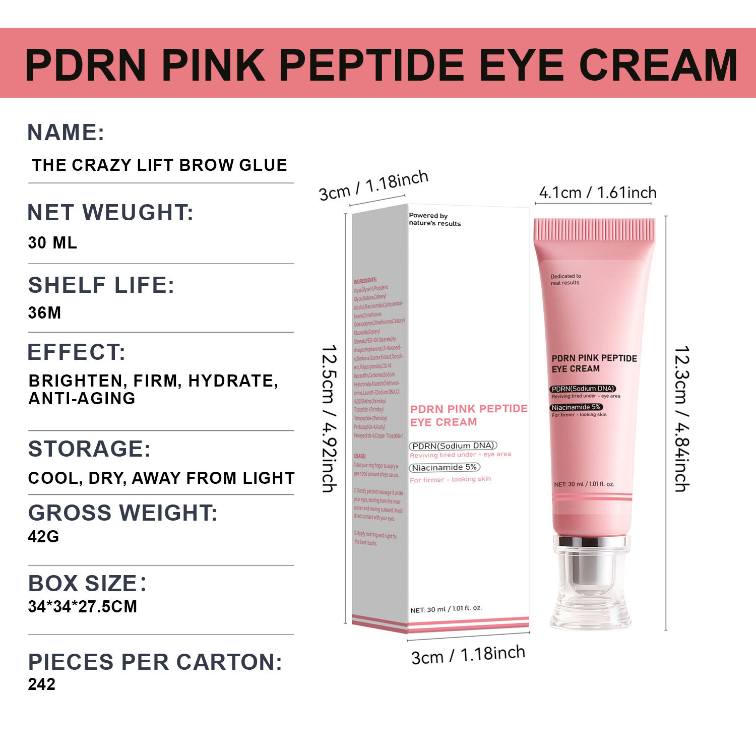 Pink Peptide Eye Cream Firming Hydrating Smoothing For Fine Lines And Puffiness Daily Care Treatment 30g