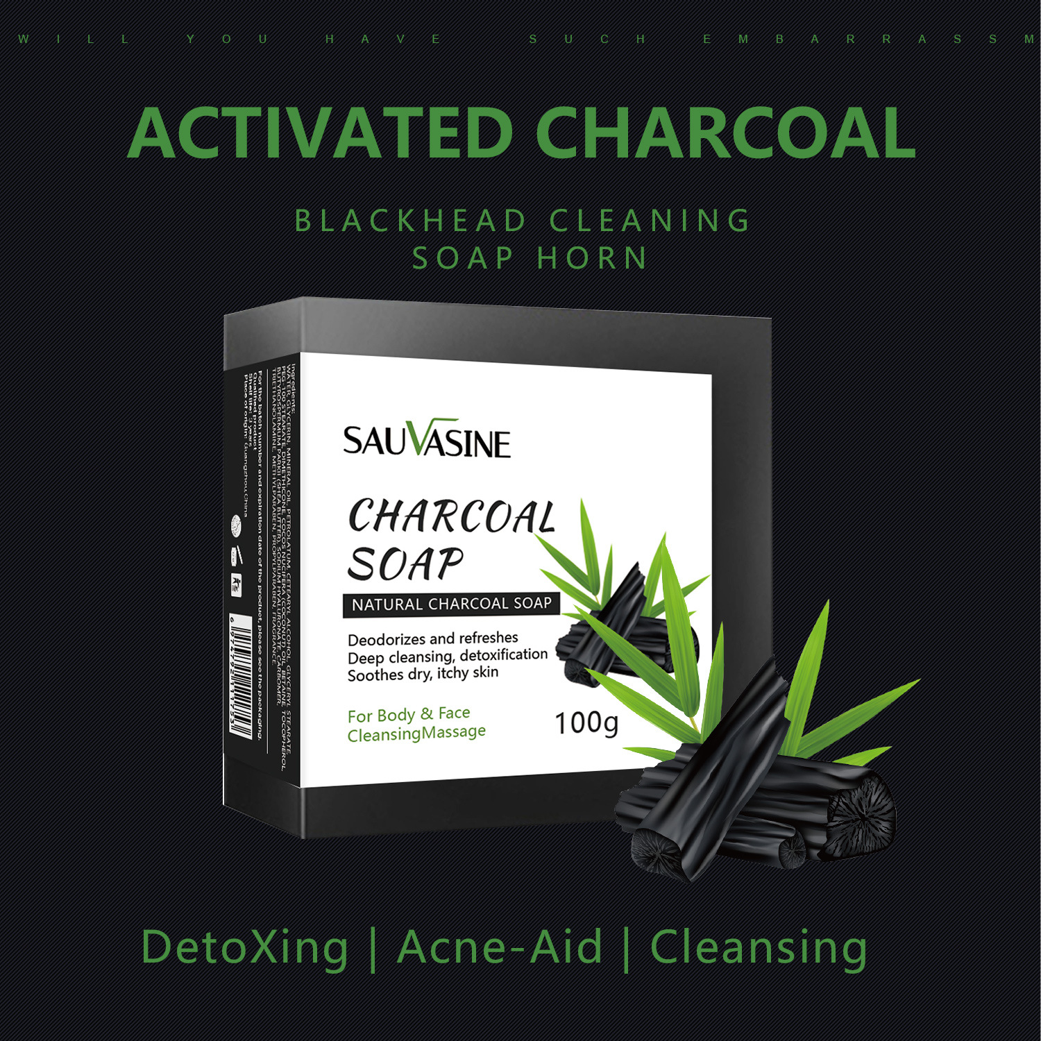 Black Charcoal Deep Cleansing Blackhead Removal Handmade Soap For Face And Body Pore Purifying Daily Wash 100g