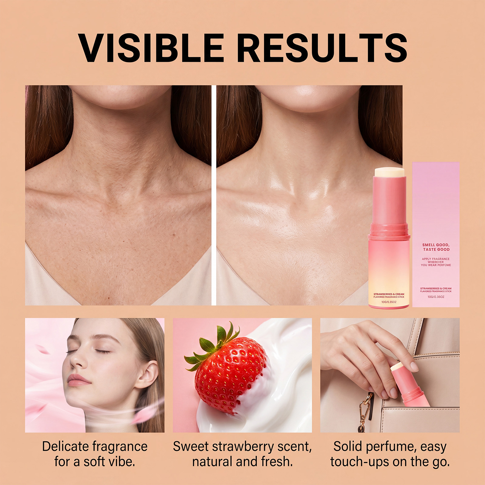 Strawberry Fragrance Stick Fruity Sweet Scent Soft Skin Friendly Long Lasting Mild Aroma Dating Boost Portable Easy Carry