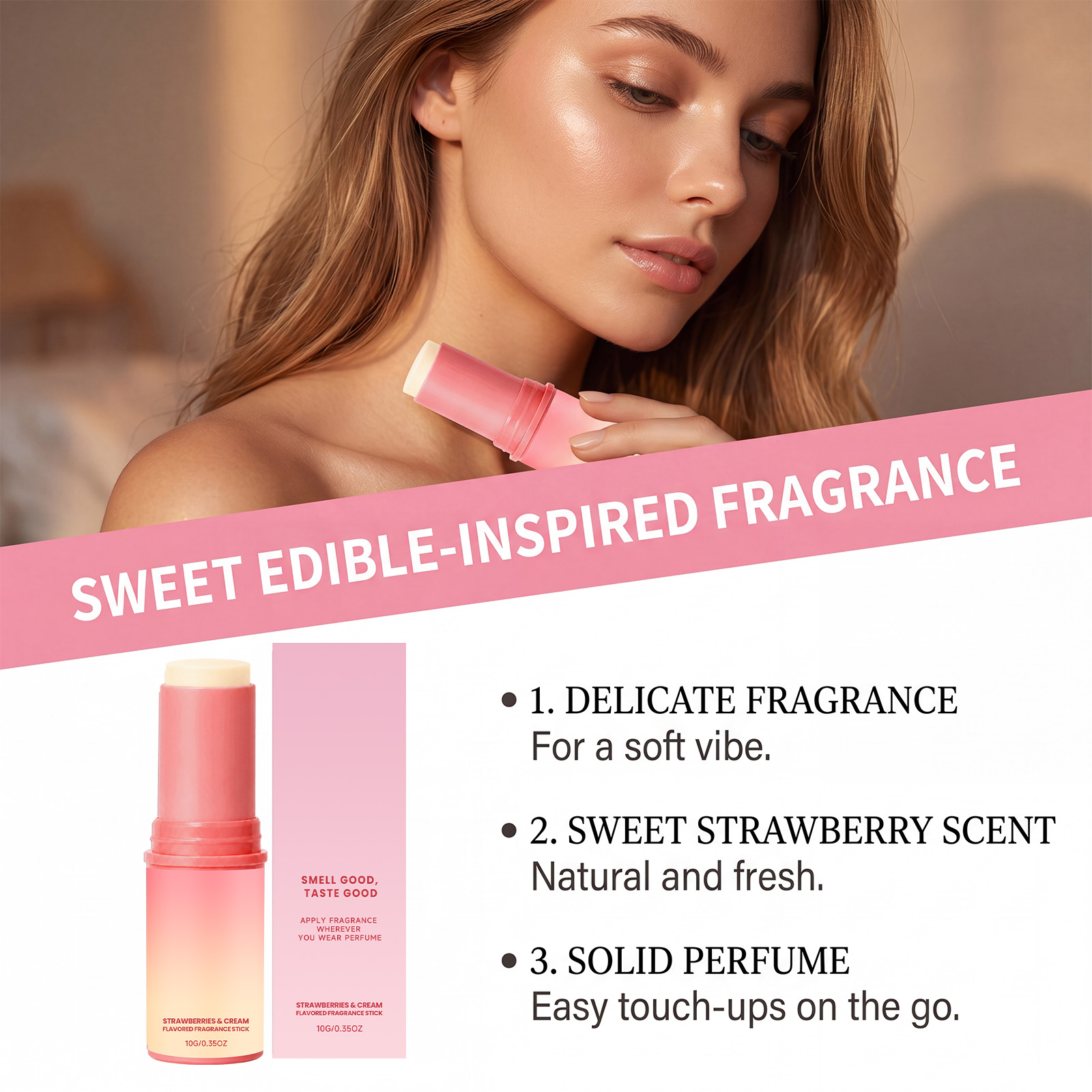 Strawberry Fragrance Stick Fruity Sweet Scent Soft Skin Friendly Long Lasting Mild Aroma Dating Boost Portable Easy Carry