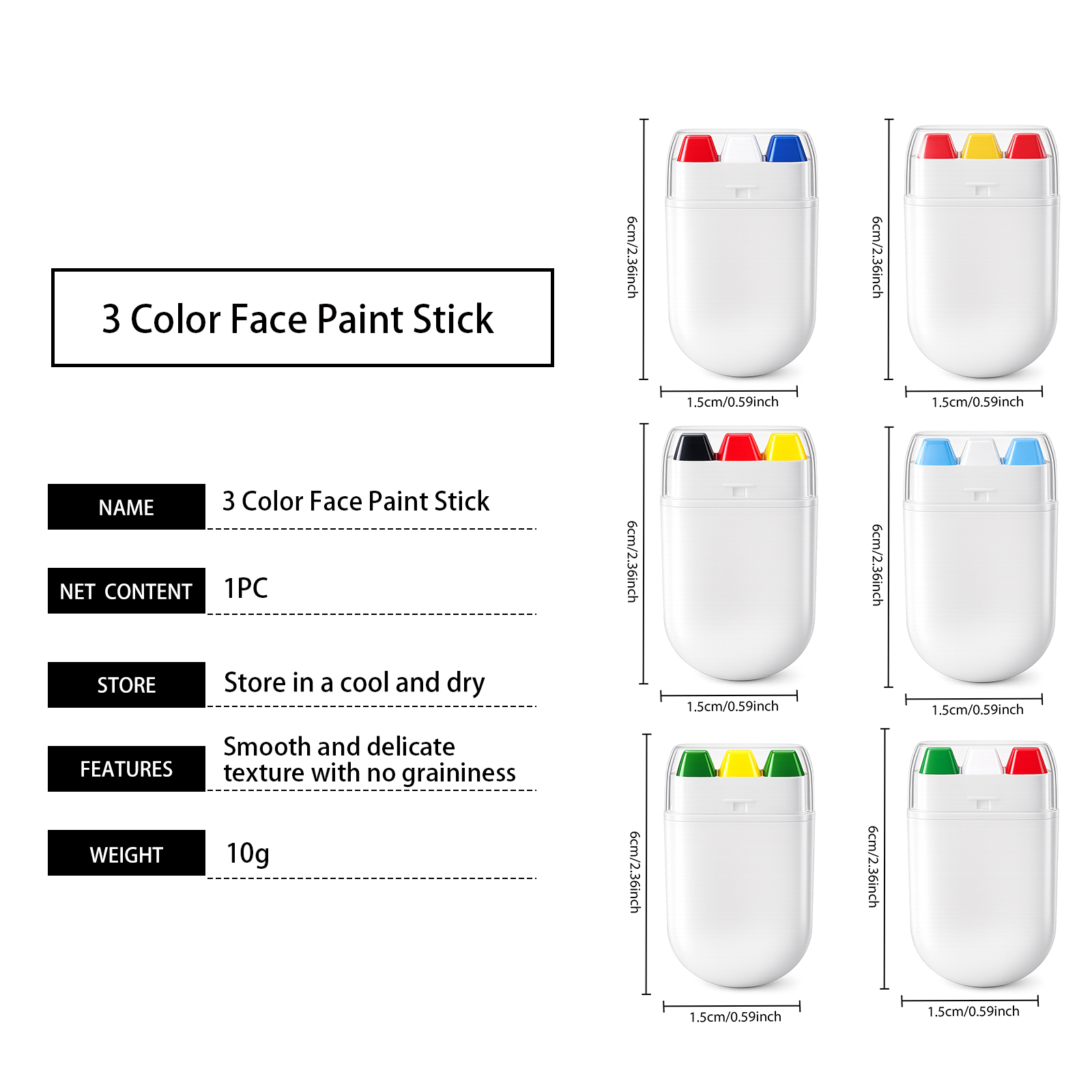 Three Color Face Paint Stick Bright Color Easy Clean Simple Remove Portable Daily Refreshing Facial Drawing Cosmetic Tool