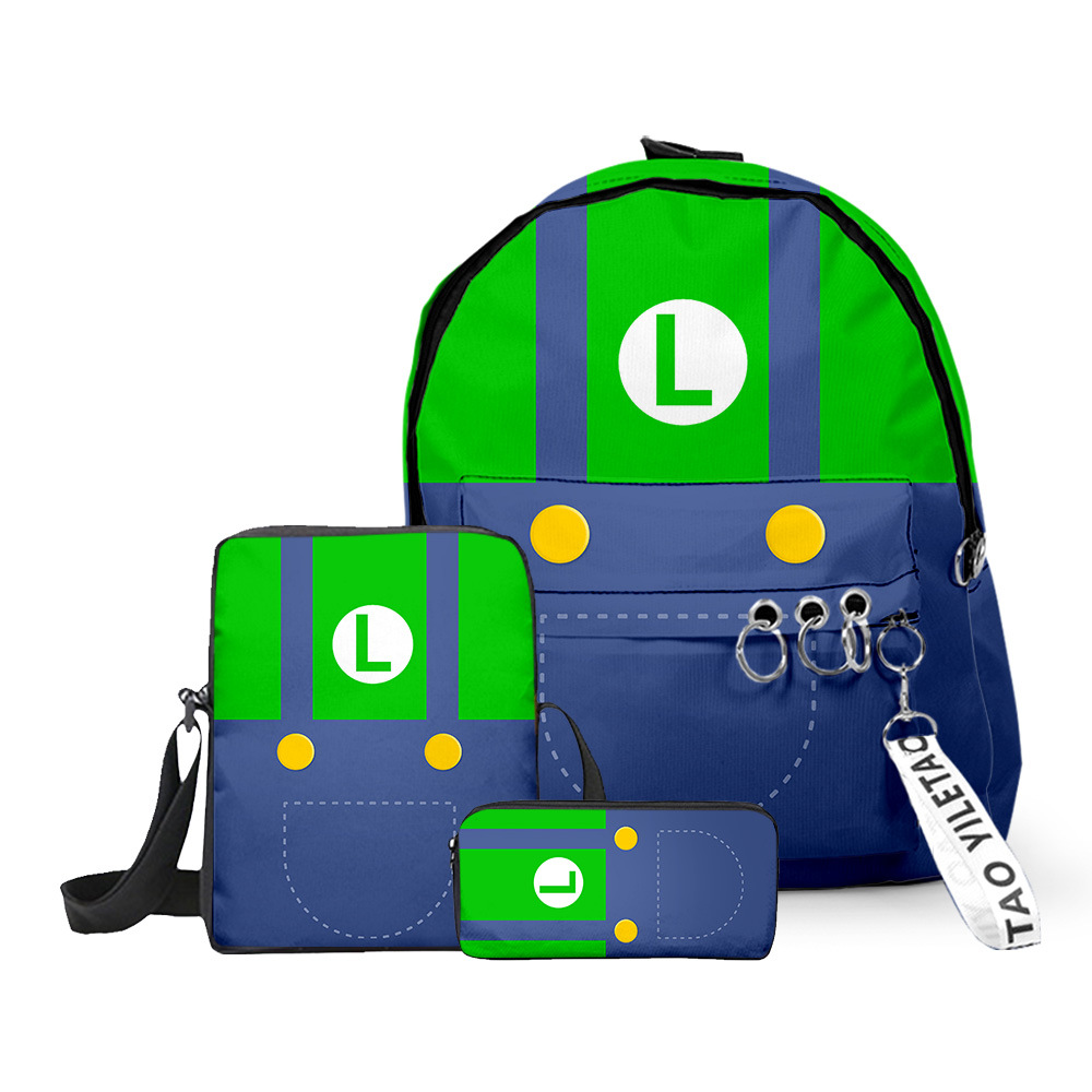 (4) Super Mario Backpack Set Shoulder Bag And Pencil Case 3 In 1 Kids School Cartoon Lightweight Travel Collection