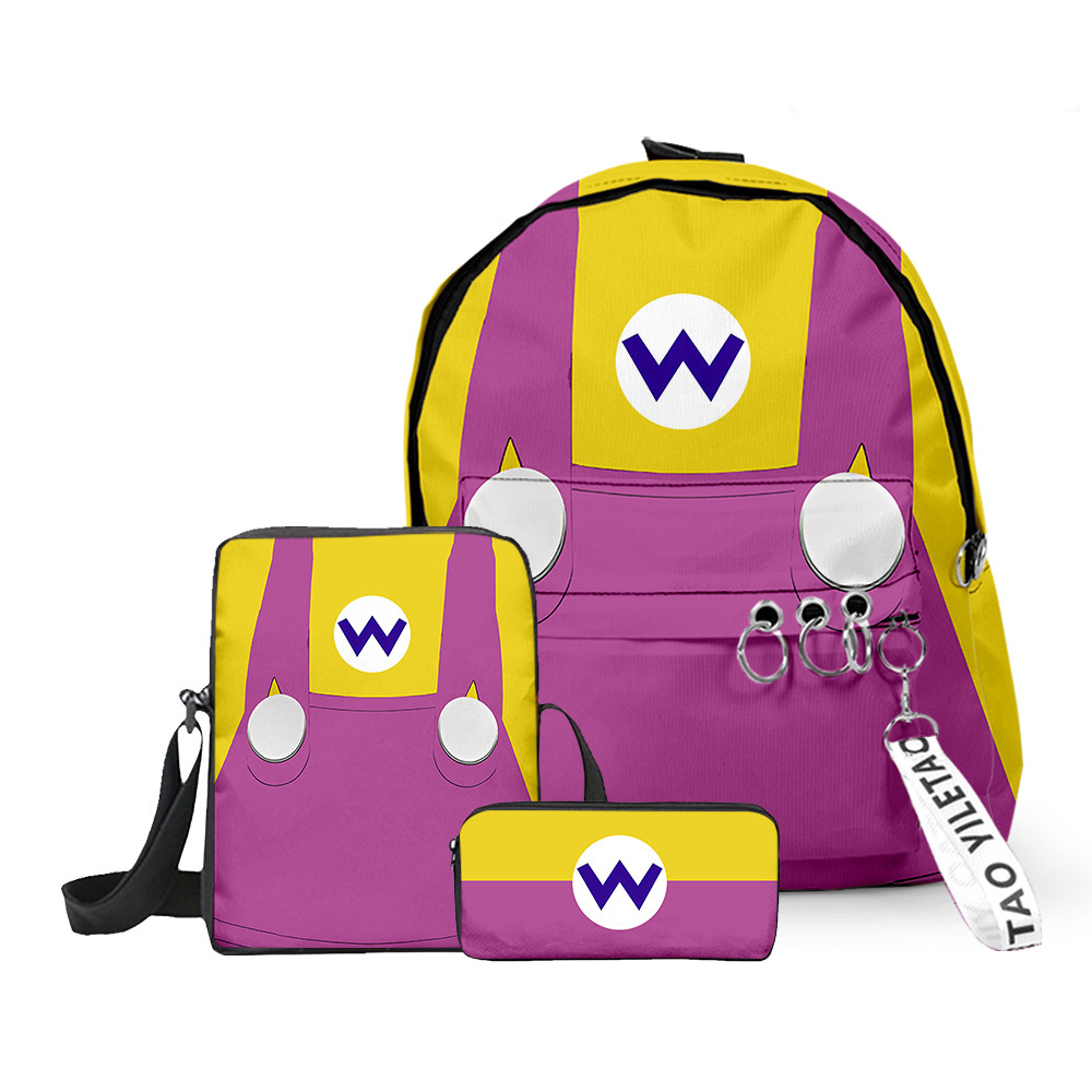 (4) Super Mario Backpack Set Shoulder Bag And Pencil Case 3 In 1 Kids School Cartoon Lightweight Travel Collection