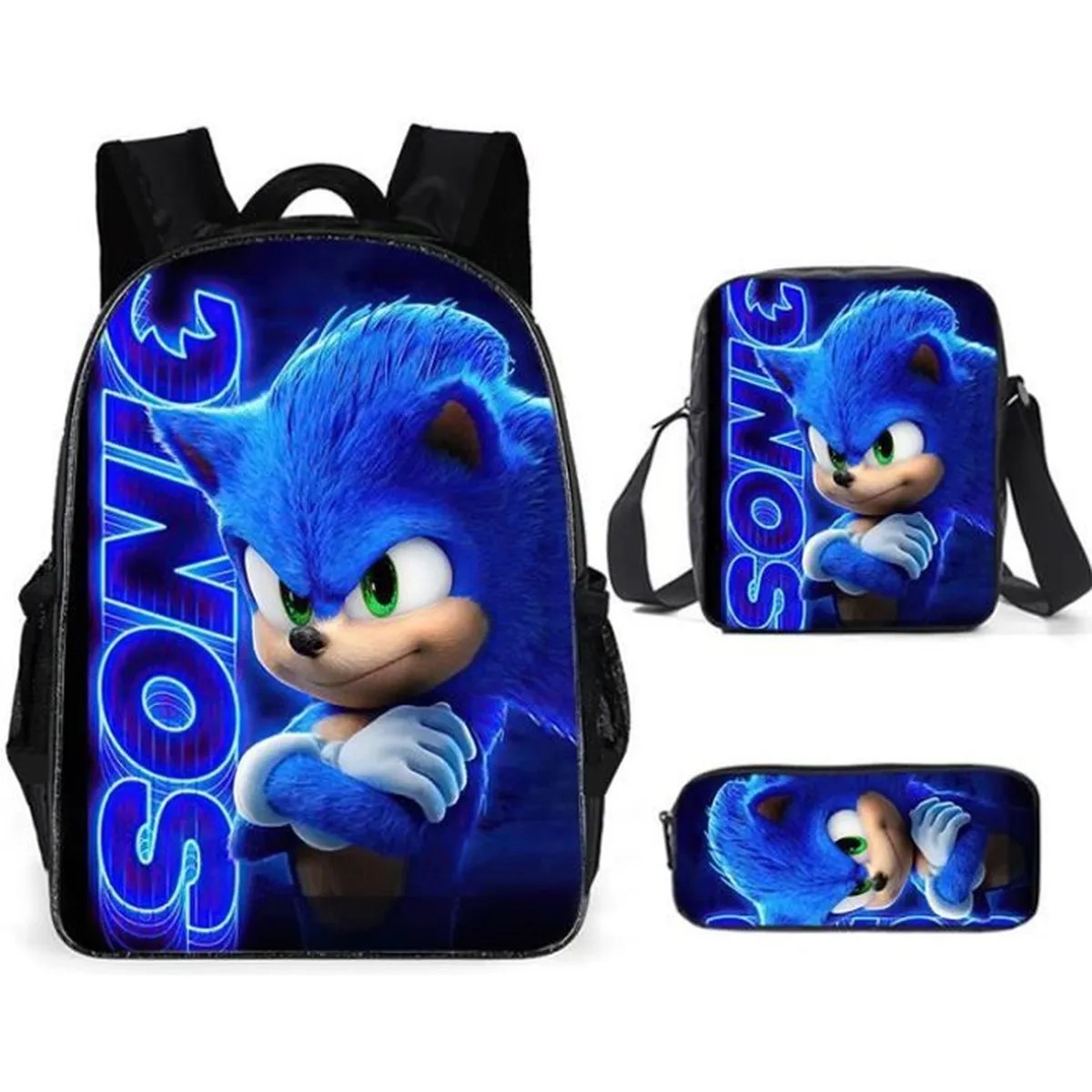 (A) Anime Cartoon Sonic Print Children School Bag Set For School Elementary Kids