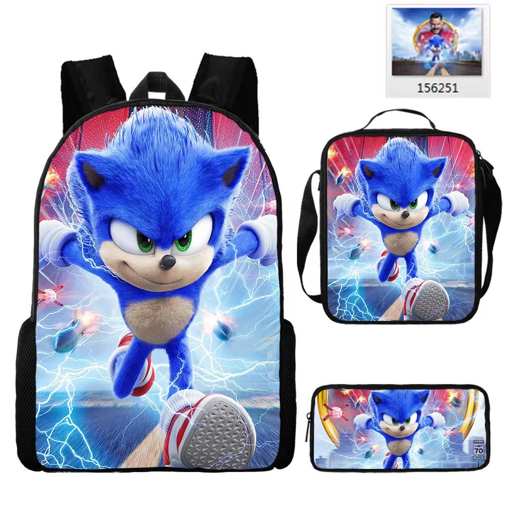 (A) Anime Cartoon Sonic Print Children School Bag Set For School Elementary Kids