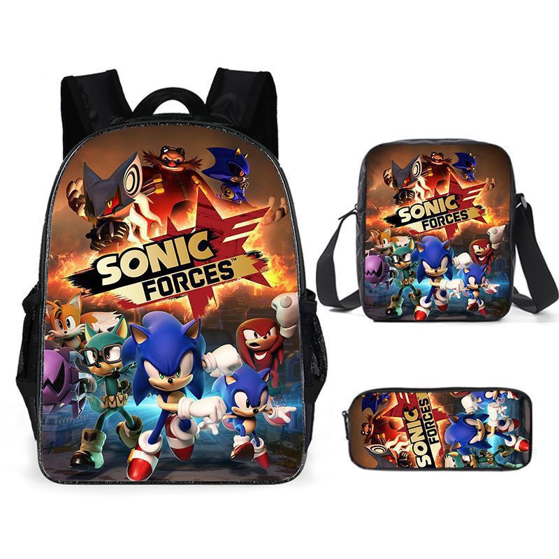 (A) Anime Cartoon Sonic Print Children School Bag Set For School Elementary Kids