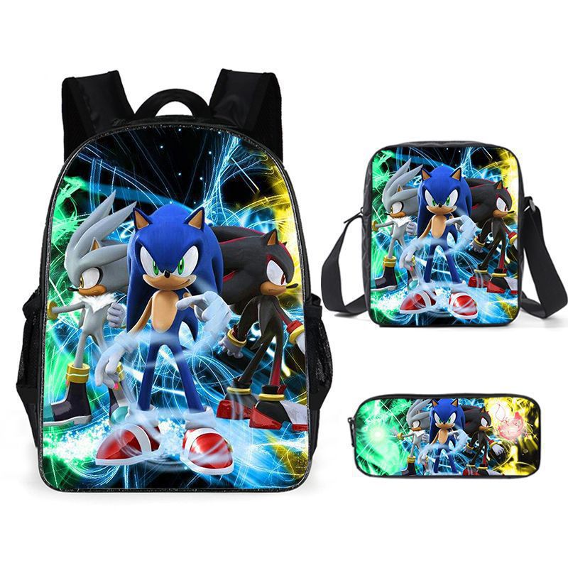 (A) Anime Cartoon Sonic Print Children School Bag Set For School Elementary Kids