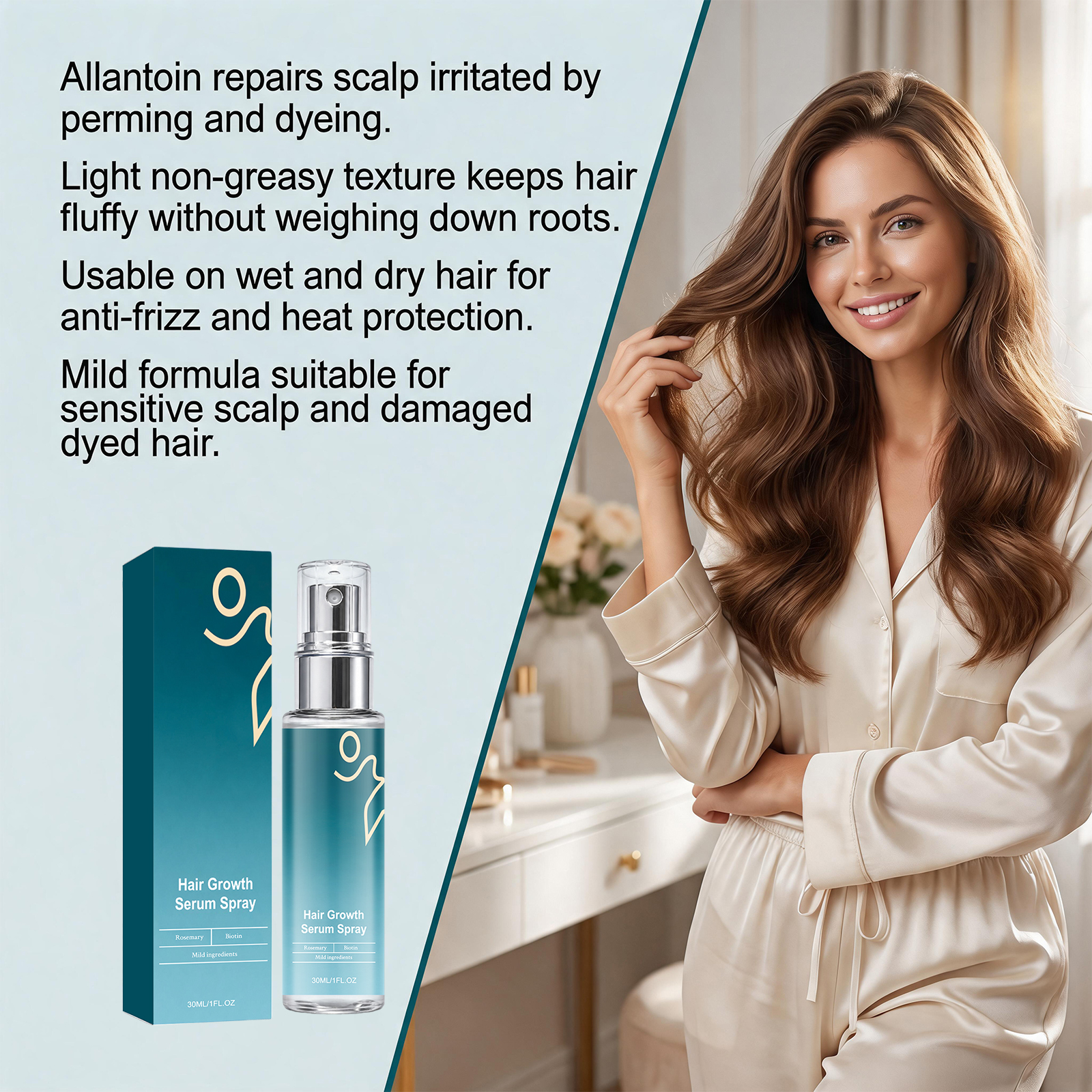 Hair Care Spray Mild Formula Light Texture Fluffy Strands Hydrating Moisturizing Soft Comfort