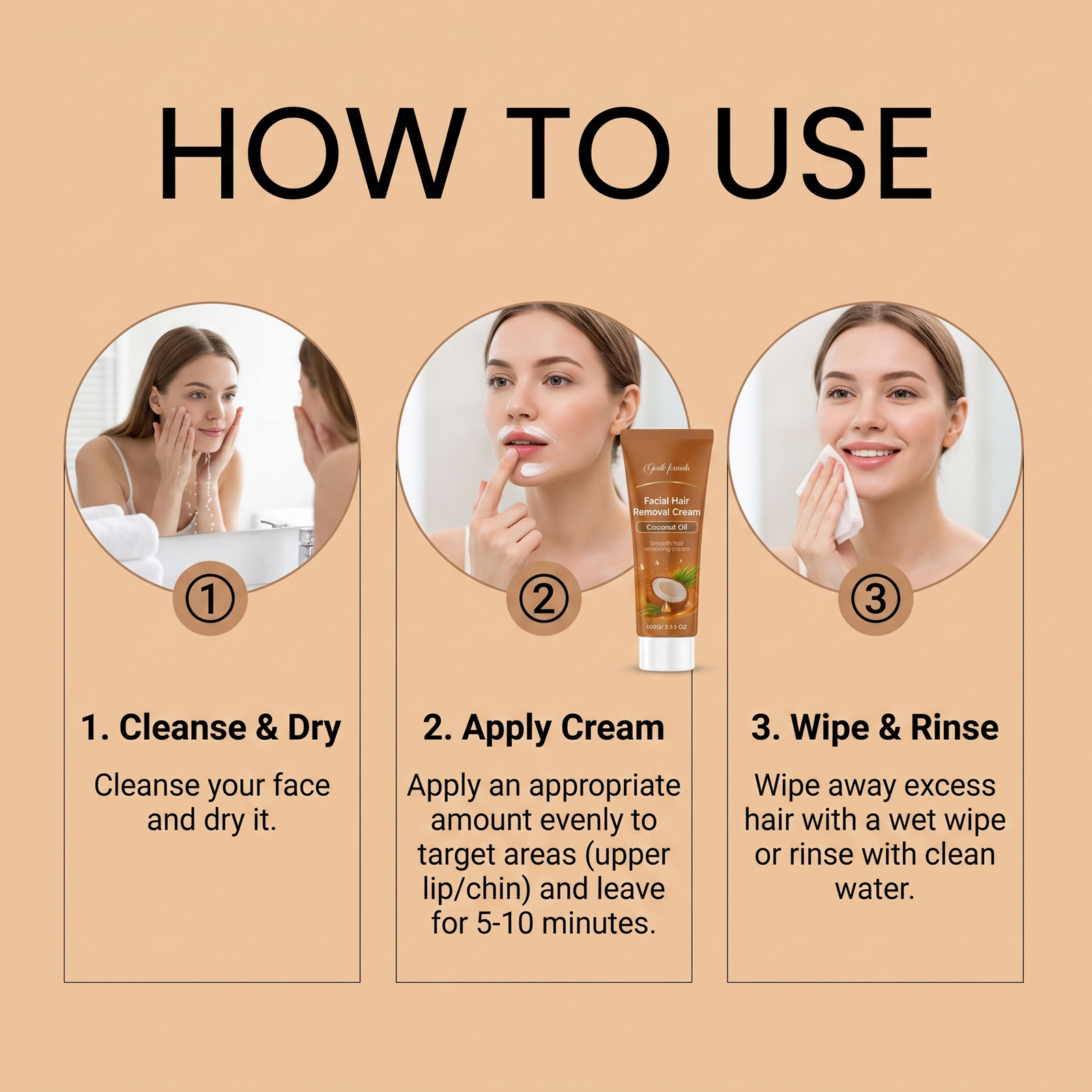 Coconut Oil Depilatory Cream Gentle Delicate Skin Friendly Soft Smooth Comfort Clean Facial Fine Hairs