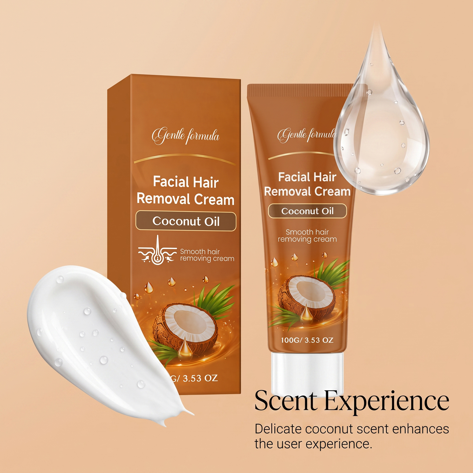 Coconut Oil Depilatory Cream Gentle Delicate Skin Friendly Soft Smooth Comfort Clean Facial Fine Hairs