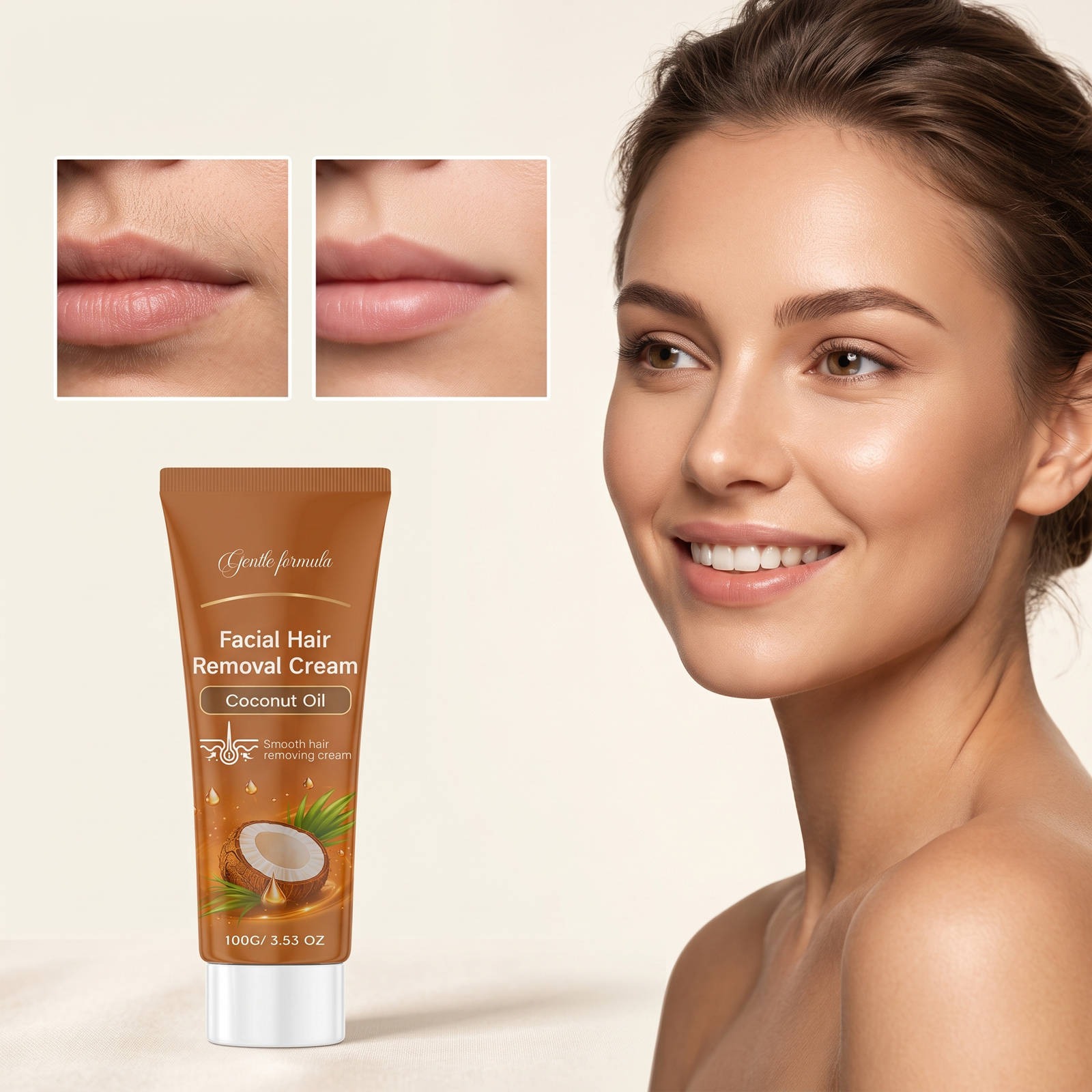 Coconut Oil Depilatory Cream Gentle Delicate Skin Friendly Soft Smooth Comfort Clean Facial Fine Hairs