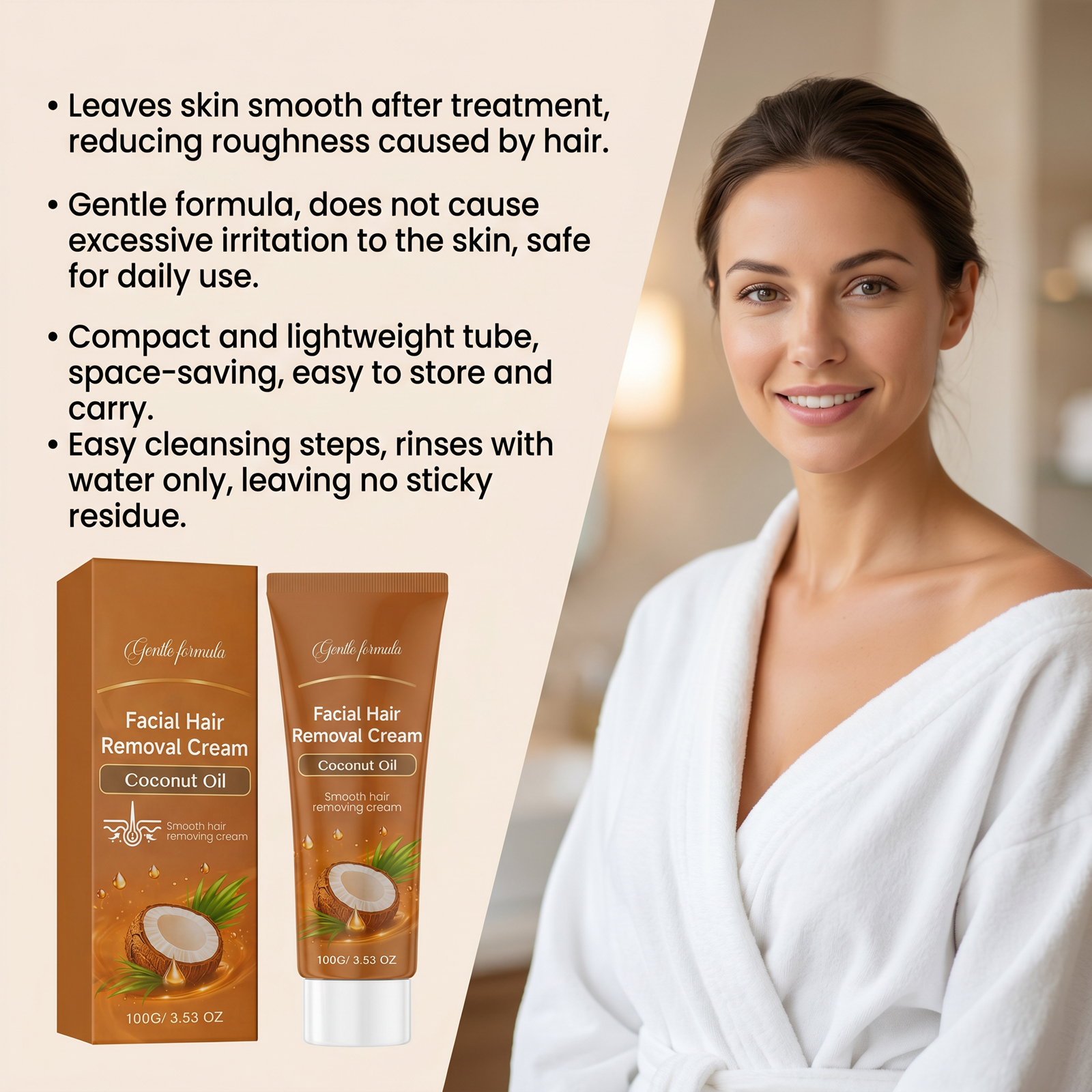 Coconut Oil Depilatory Cream Gentle Delicate Skin Friendly Soft Smooth Comfort Clean Facial Fine Hairs