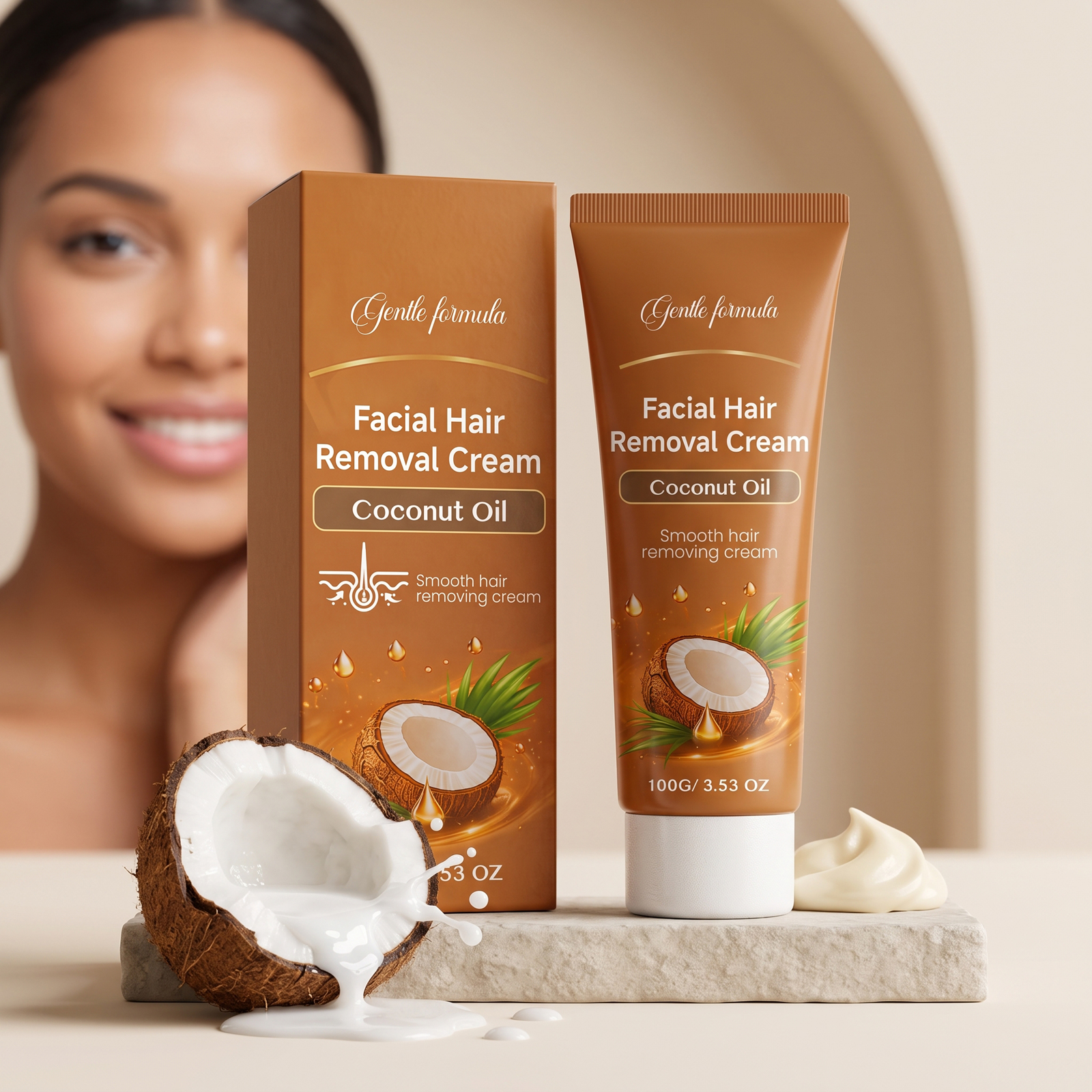 Coconut Oil Depilatory Cream Gentle Delicate Skin Friendly Soft Smooth Comfort Clean Facial Fine Hairs