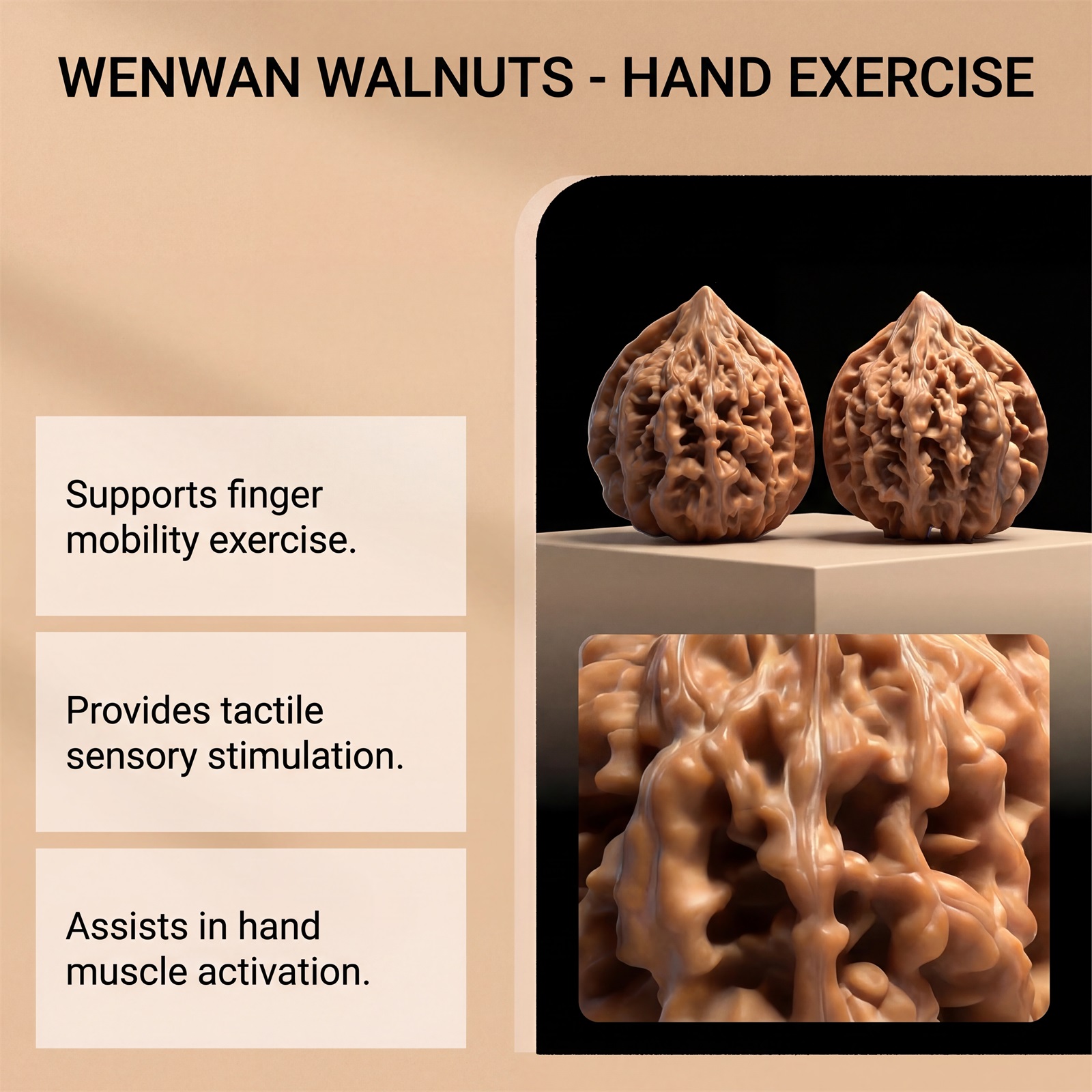 Walnut Plaything Smooth Surface Long Durability Fit Most Hand Shapes Sizes Support Finger Flexibility
