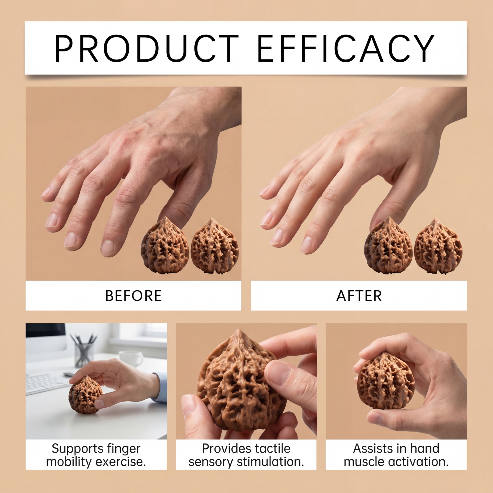 Walnut Plaything Smooth Surface Long Durability Fit Most Hand Shapes Sizes Support Finger Flexibility