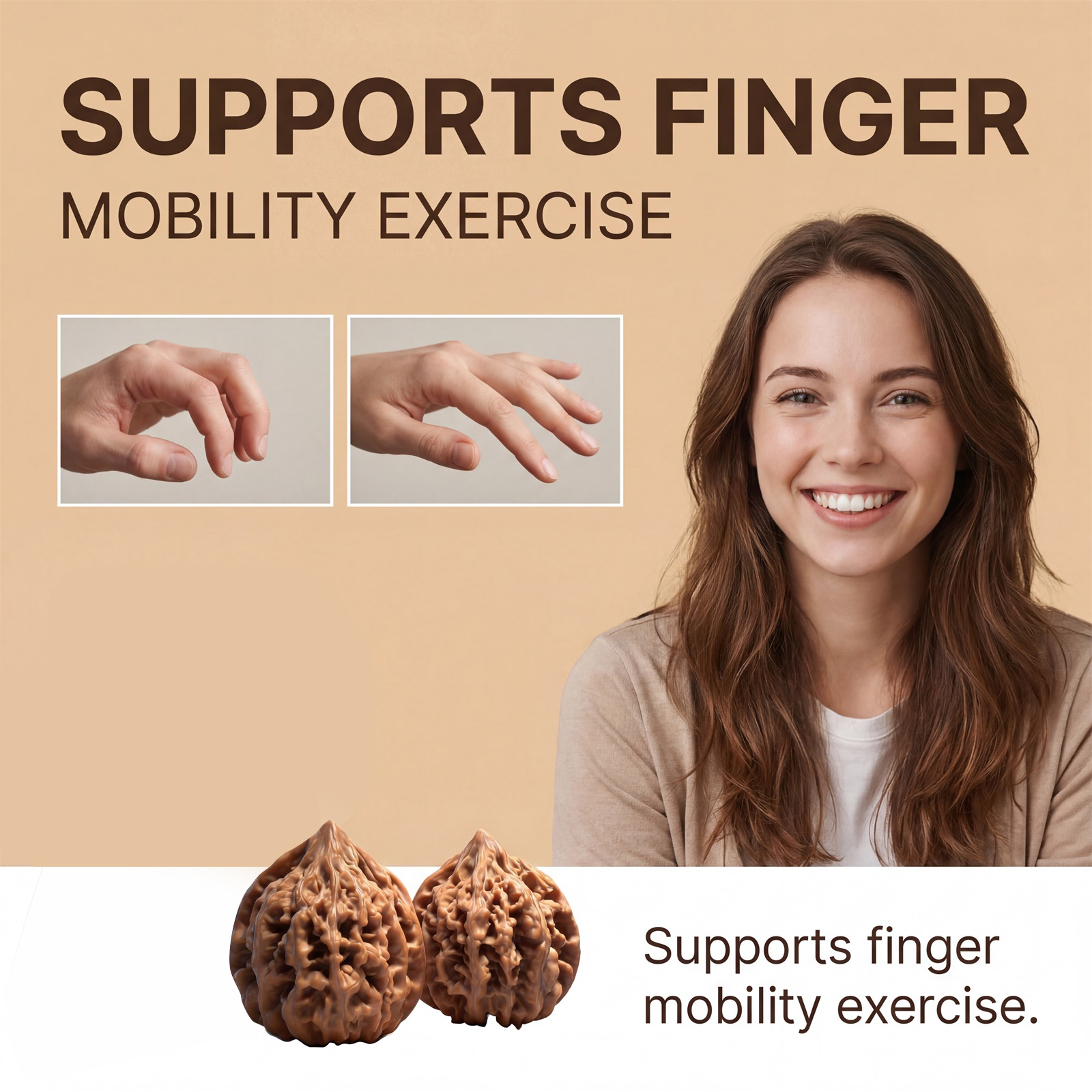 Walnut Plaything Smooth Surface Long Durability Fit Most Hand Shapes Sizes Support Finger Flexibility